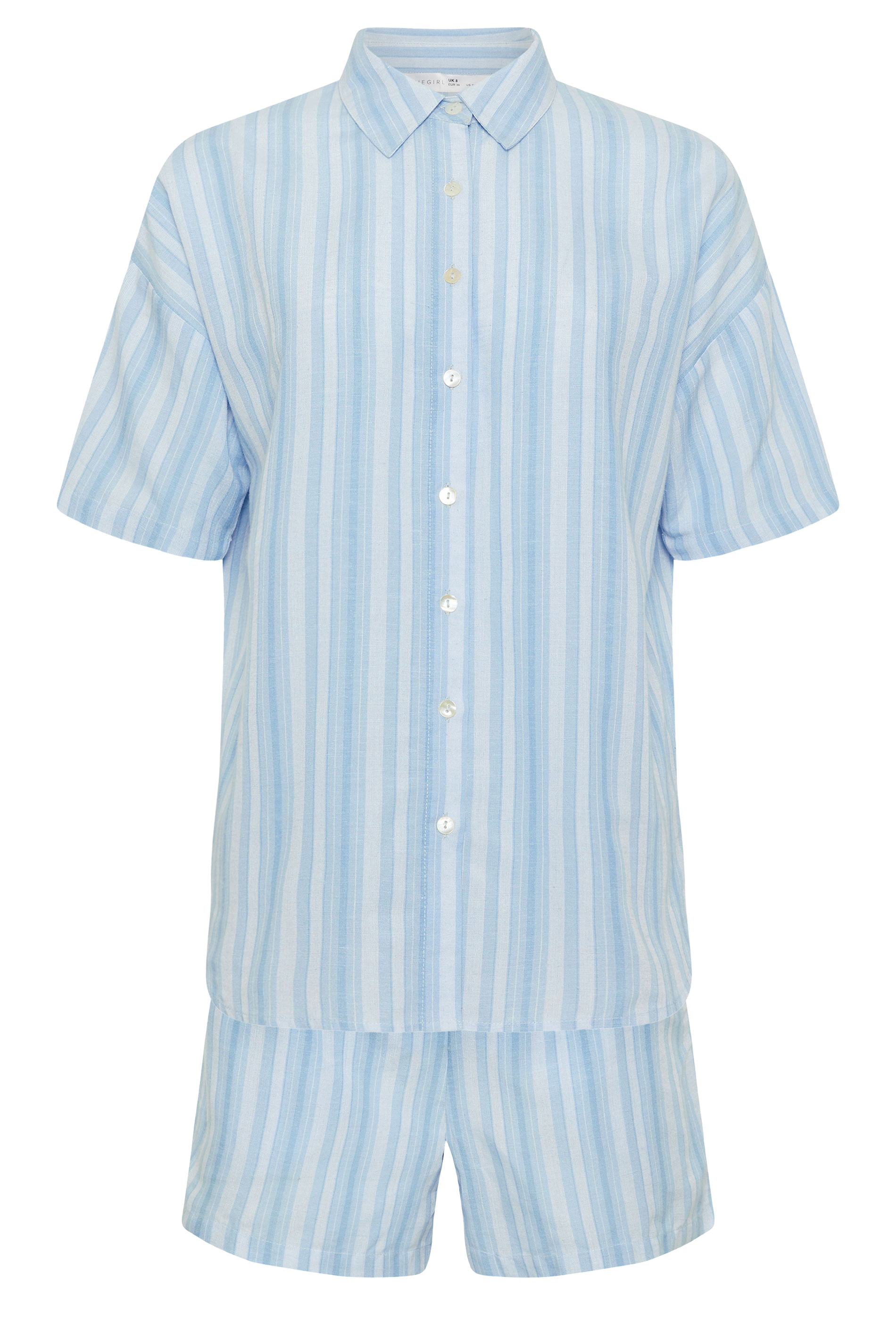 PixieGirl Petite Women's Set Blue Stripe Cotton Shirt & Shorts | PixieGirl 7