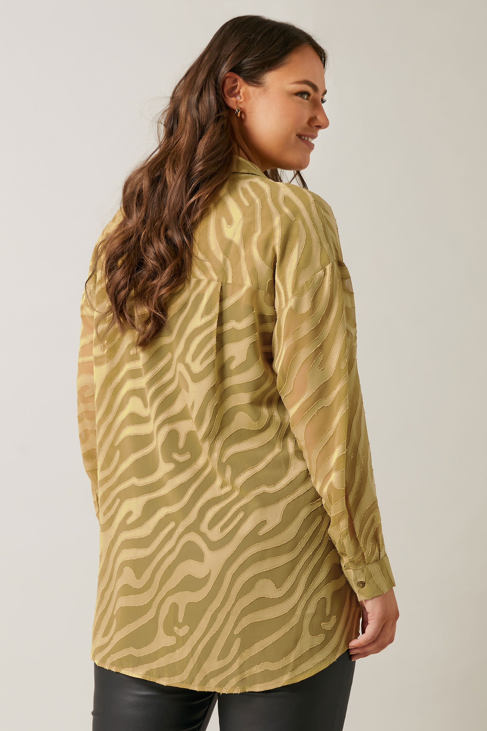 EVANS Plus Size Green Zebra Burnout Shirt | Yours Clothing 4