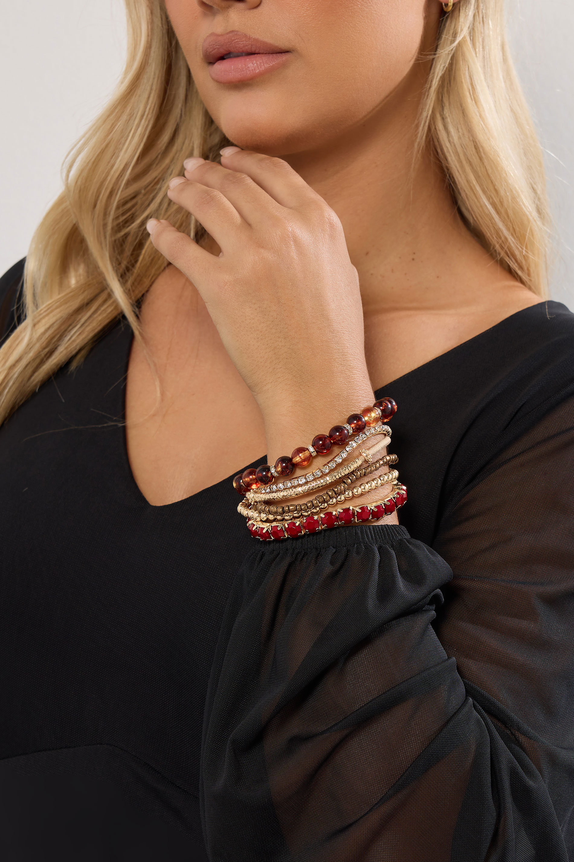 Women's Gold Yours 8 Pack Tone Beaded Stretch Charm Bracelets Size One Size