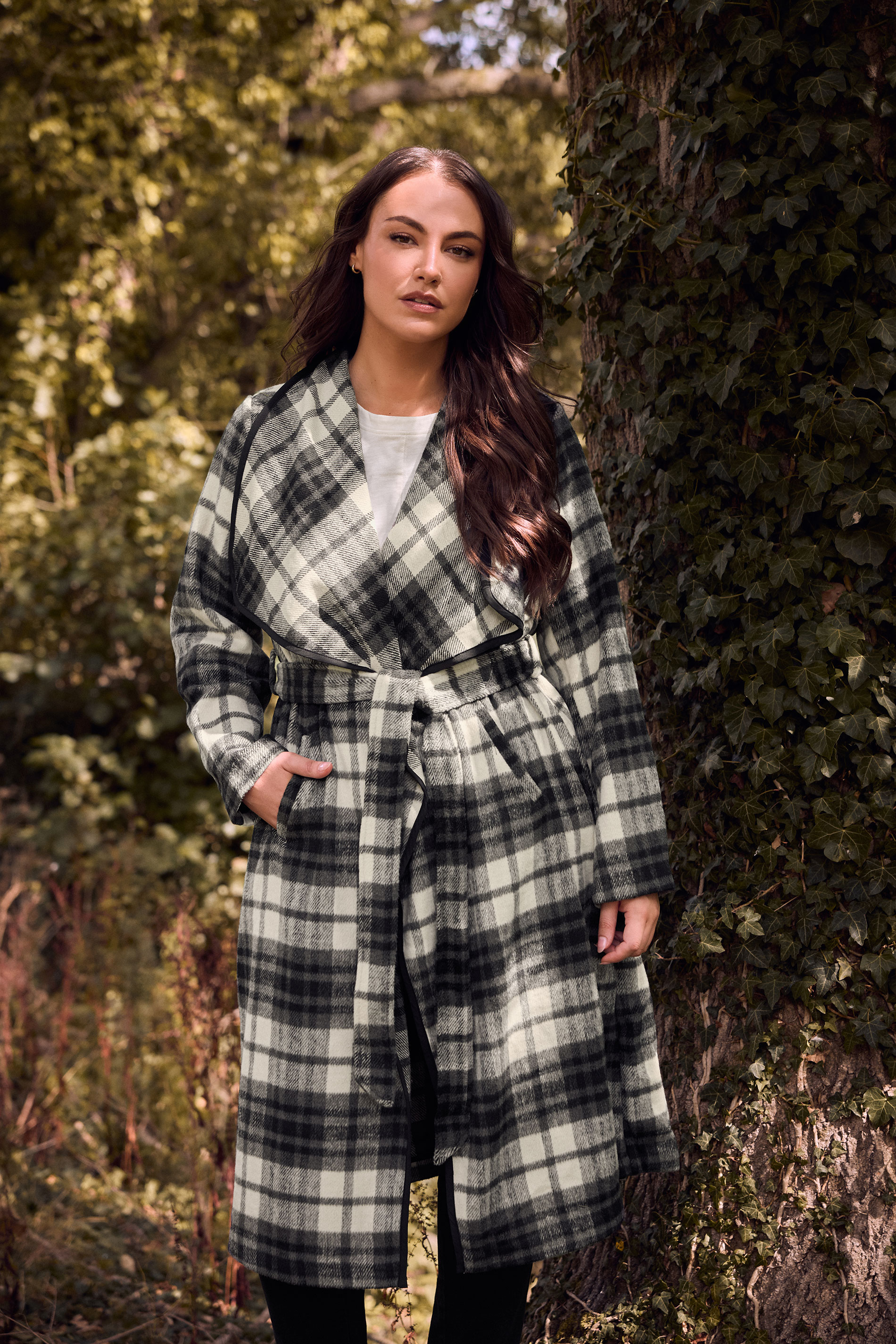 EVANS Plus Size Black & White Check Waterfall Coat | Evans 6