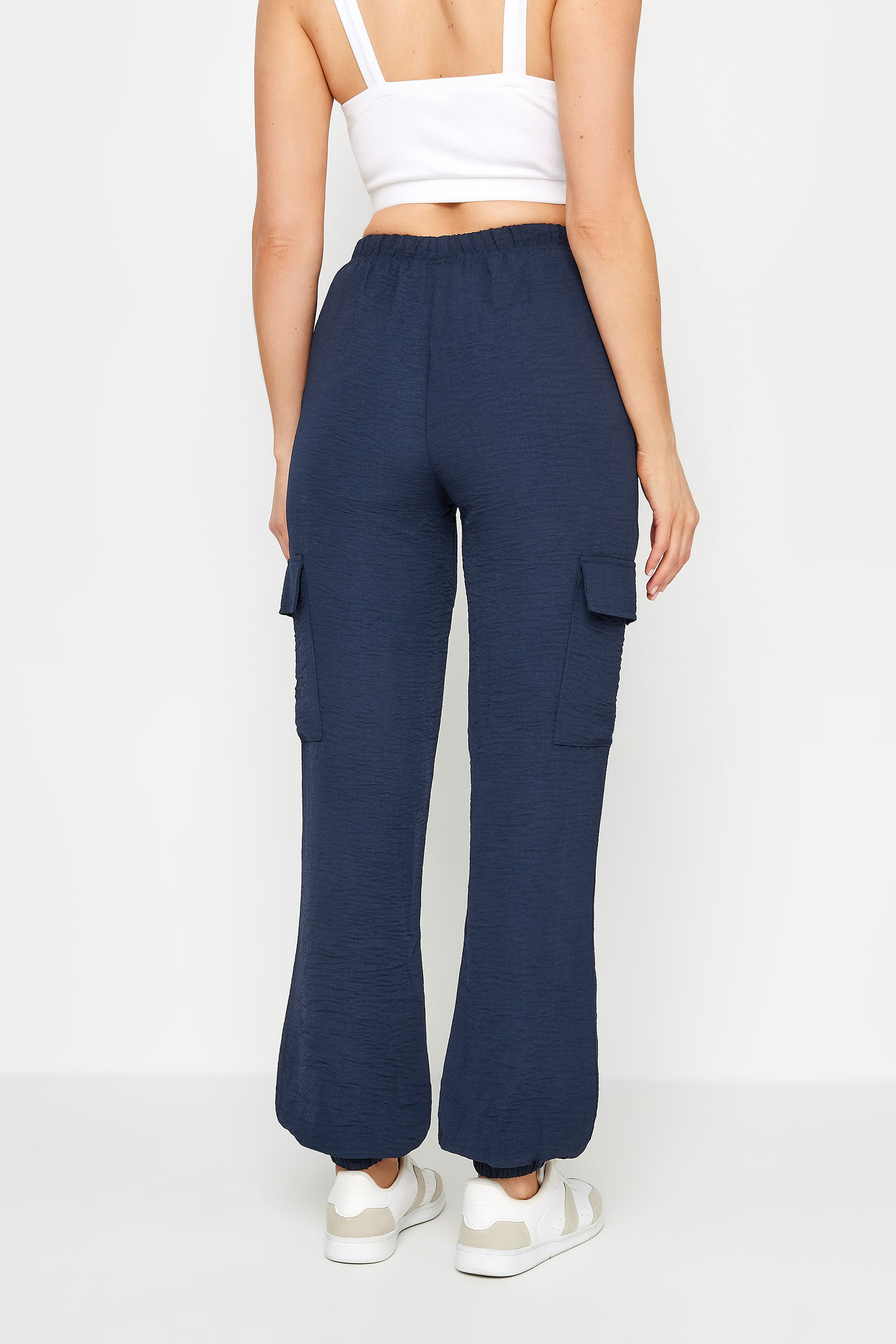 LTS Tall Women's Navy Blue Textured Cuffed Cargo Trousers | Long Tall Sally 2