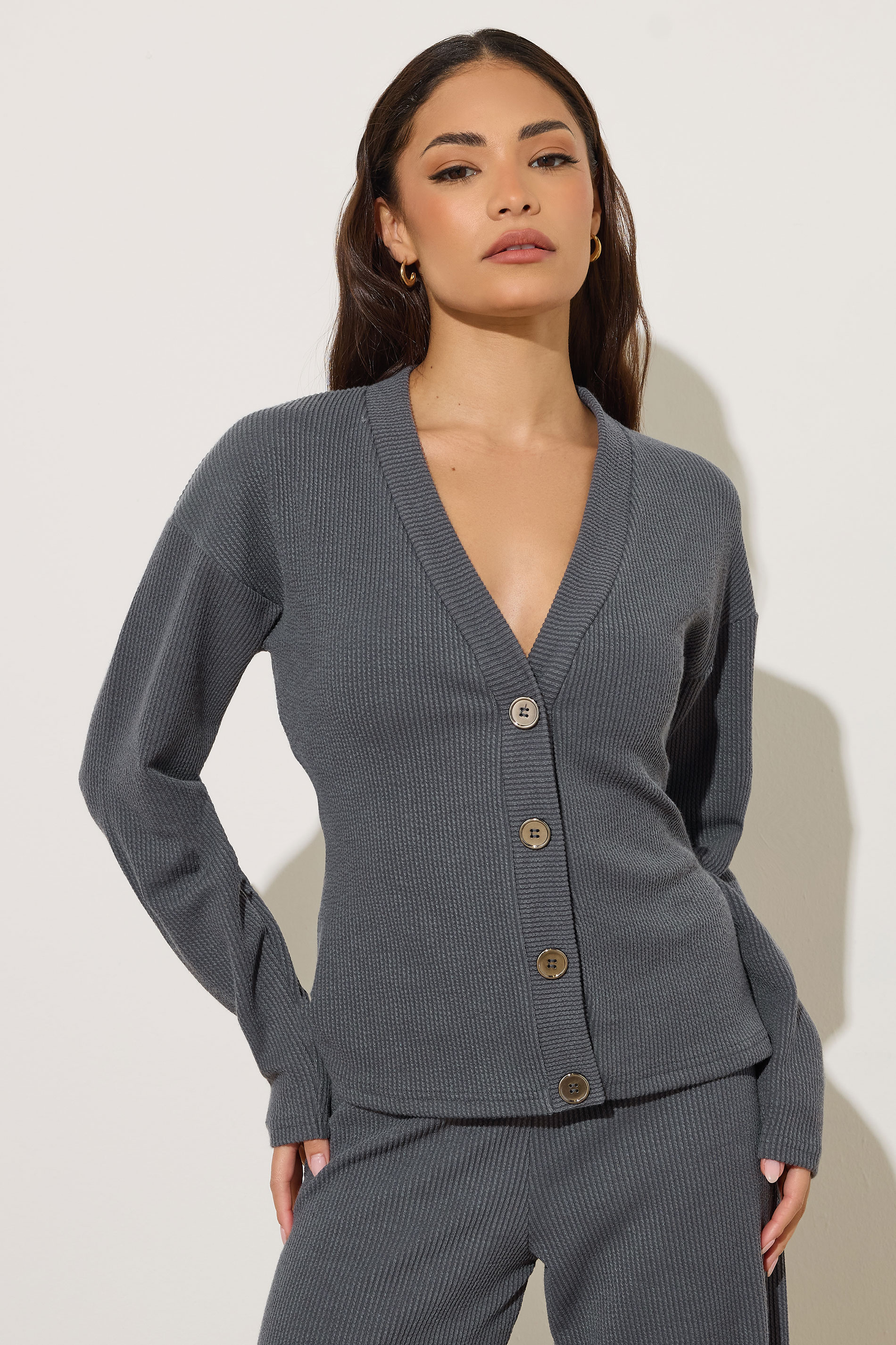 PixieGirl Petite Women's Charcoal Grey Textured Cardigan | PixieGirl 3