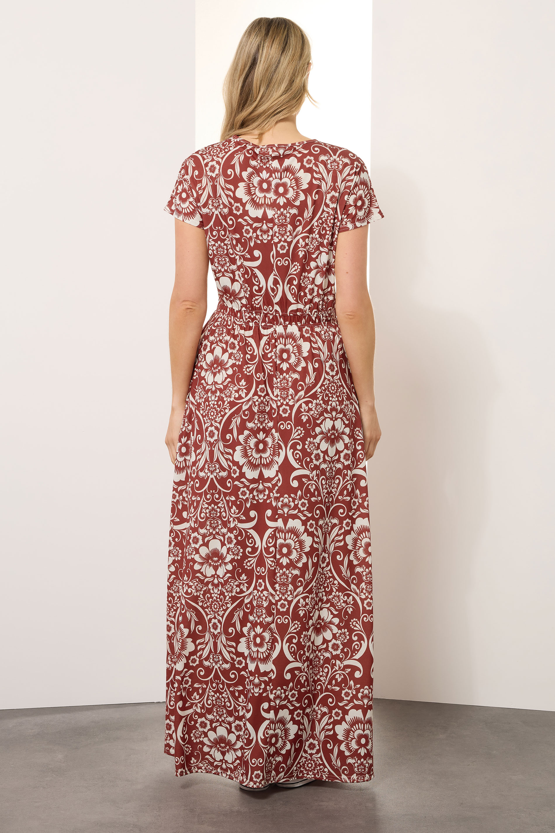 LTS Tall Red Floral Paisley Shirred Waist Maxi Dress | Long Tall Sally 2