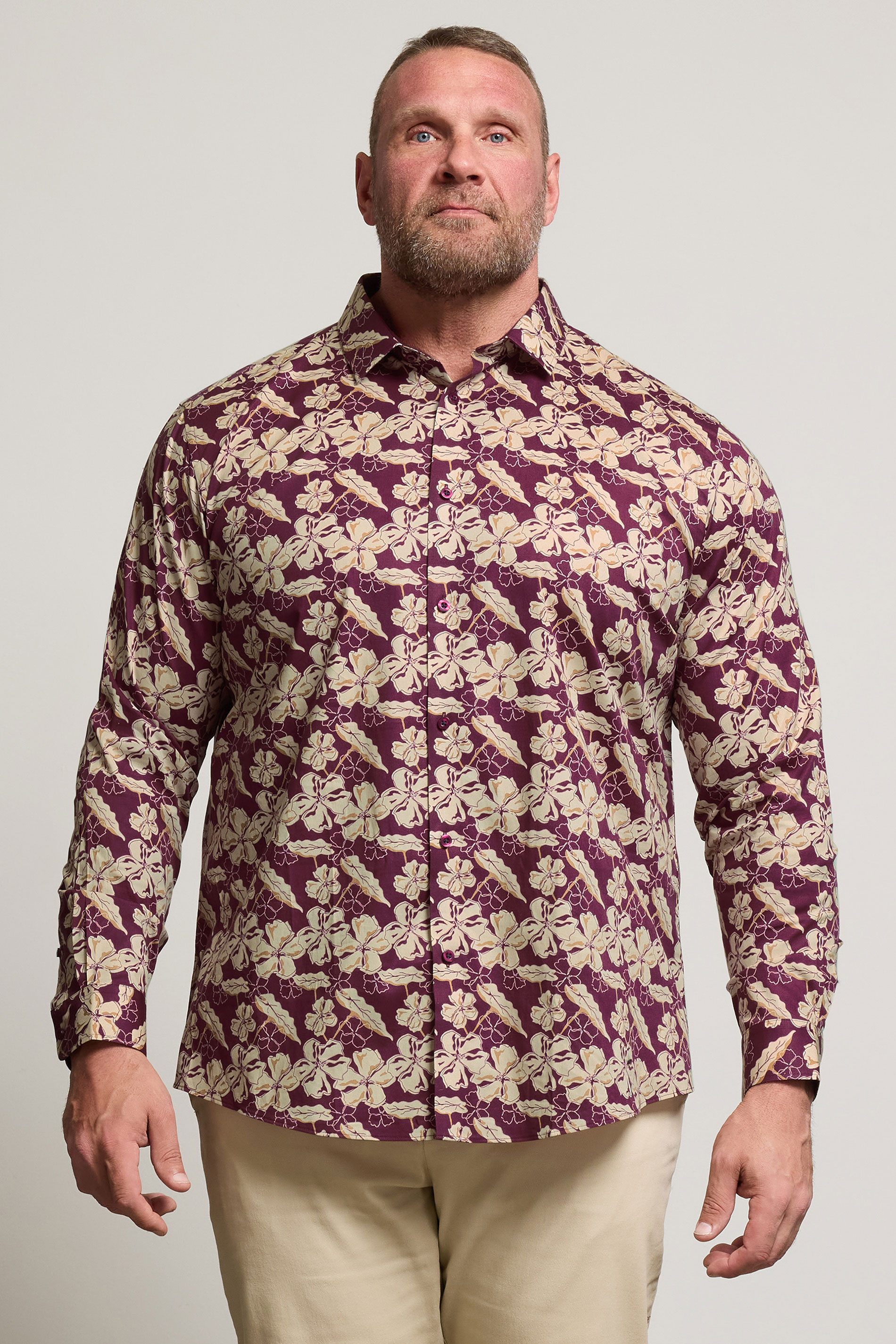 BadRhino Tailoring Big & Tall Burgundy Red Premium Leaf Print Long Sleeve Shirt | BadRhino 3