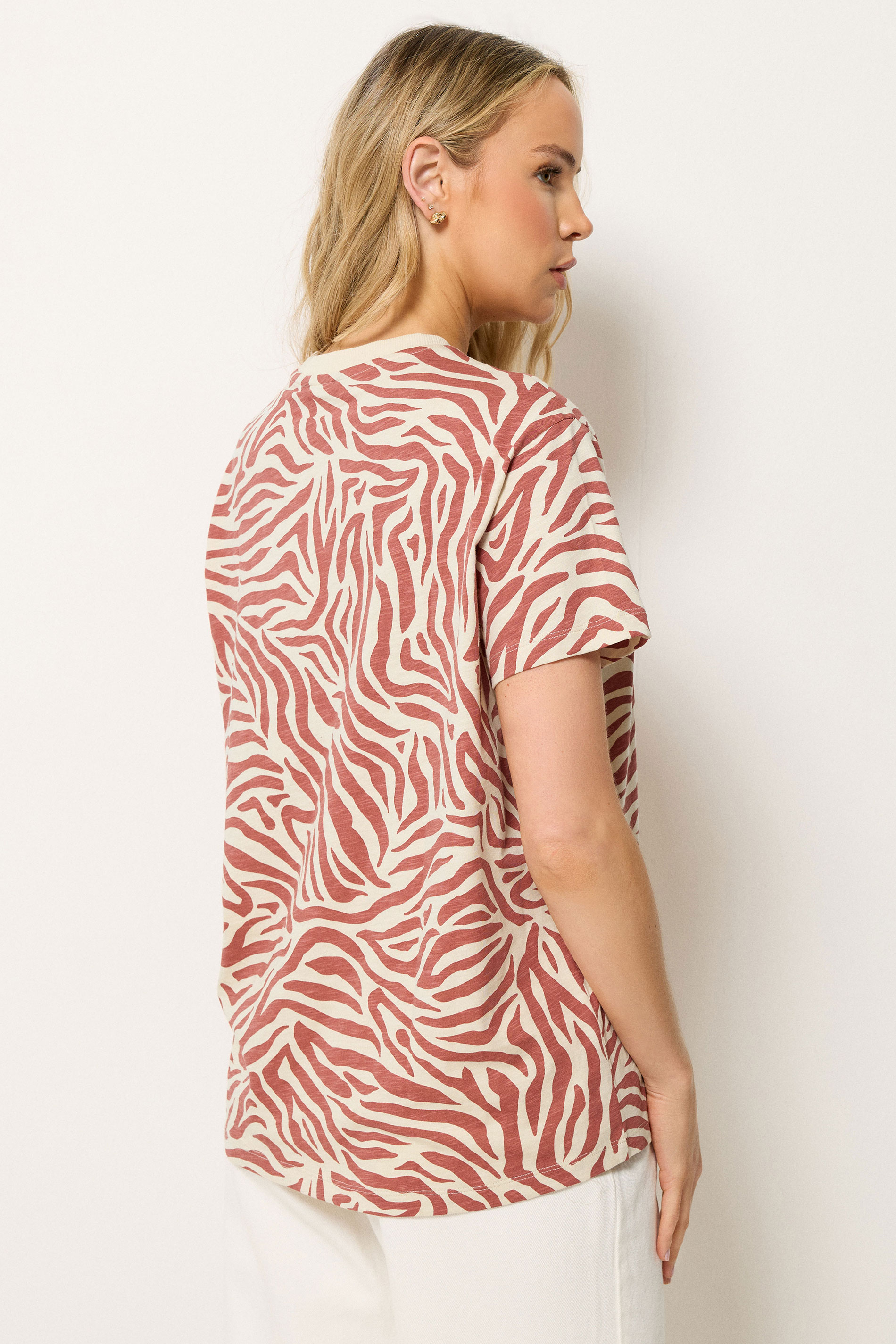 LTS Tall Women's Dark Pink Zebra Print Cotton Oversized T-Shirt | Long Tall Sally 2