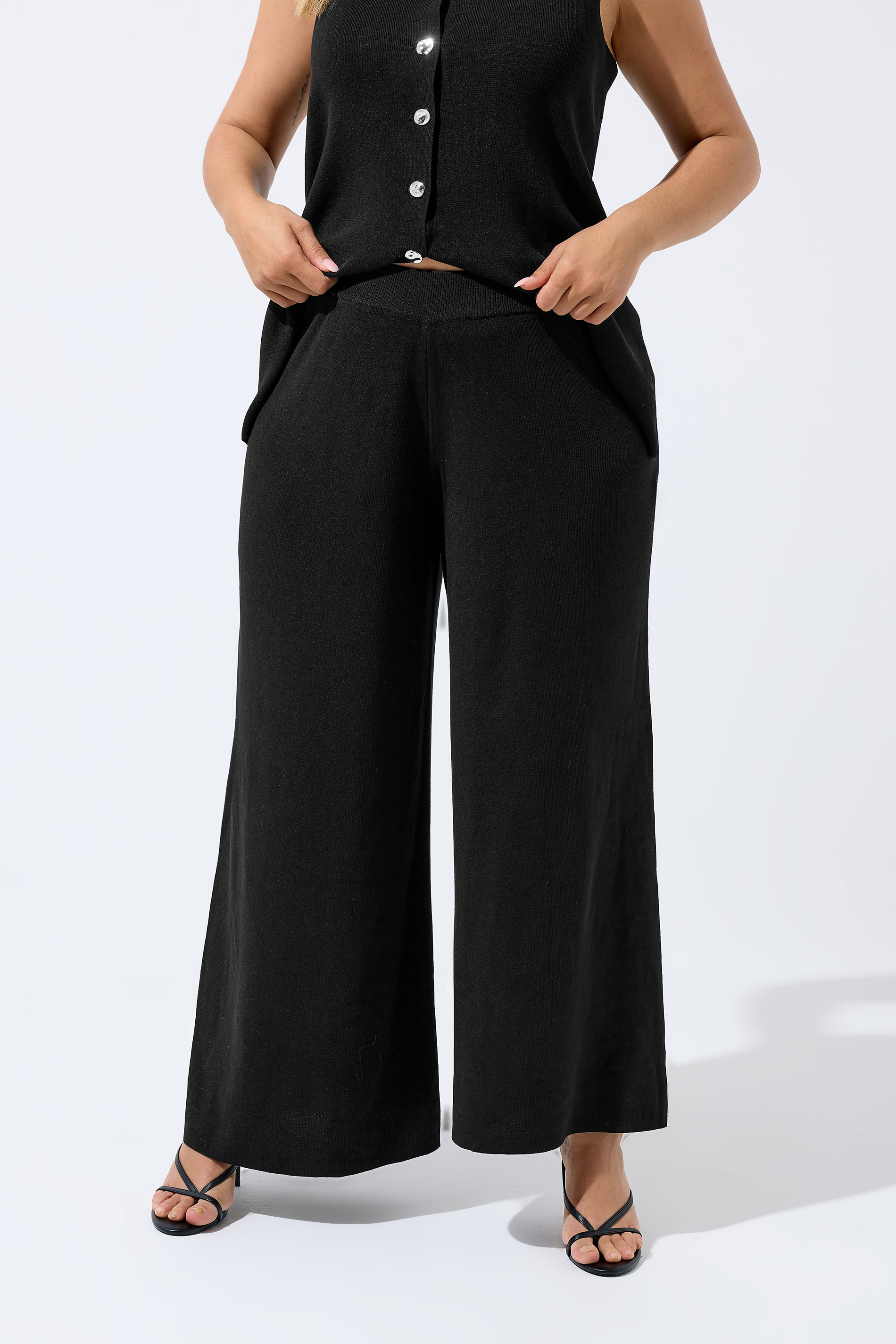 LIMITED COLLECTION Plus Size Black Knitted Trousers | Yours Clothing 1
