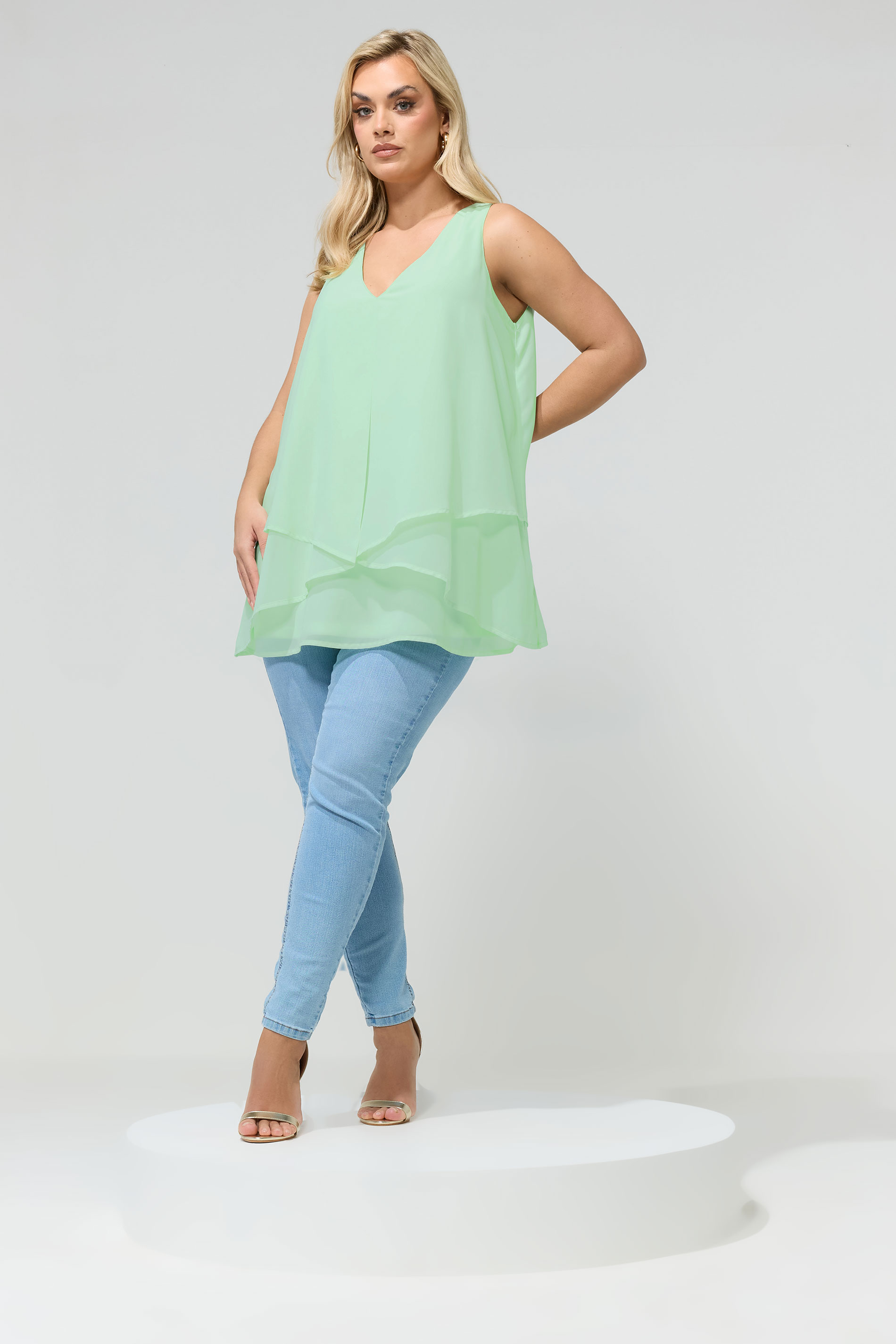 YOURS LONDON Plus Size Mint Green Layered Blouse | Yours Clothing 1