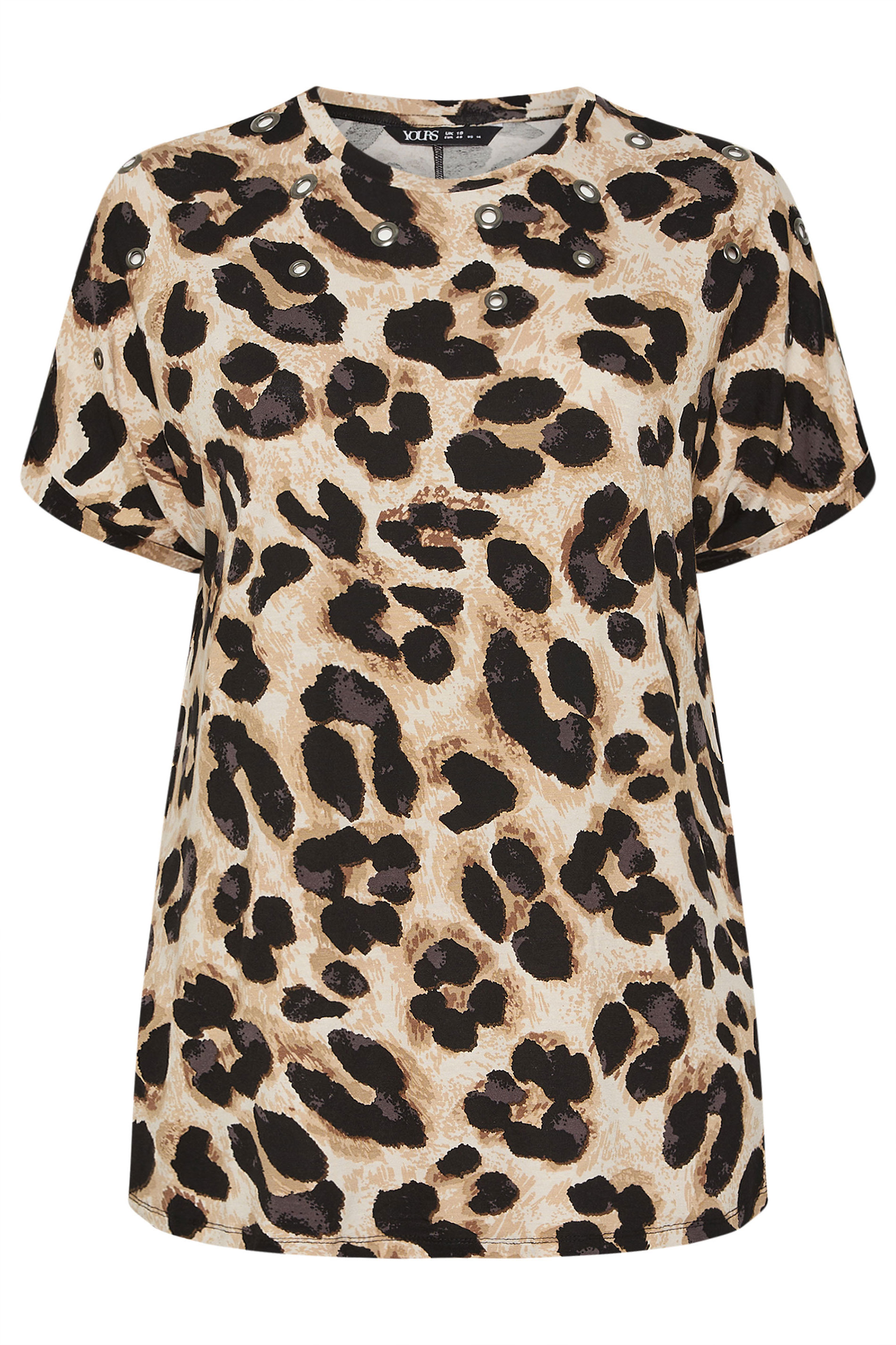 YOURS Plus Size Natural Brown Leopard Print Eyelet Top | Yours Clothing 6
