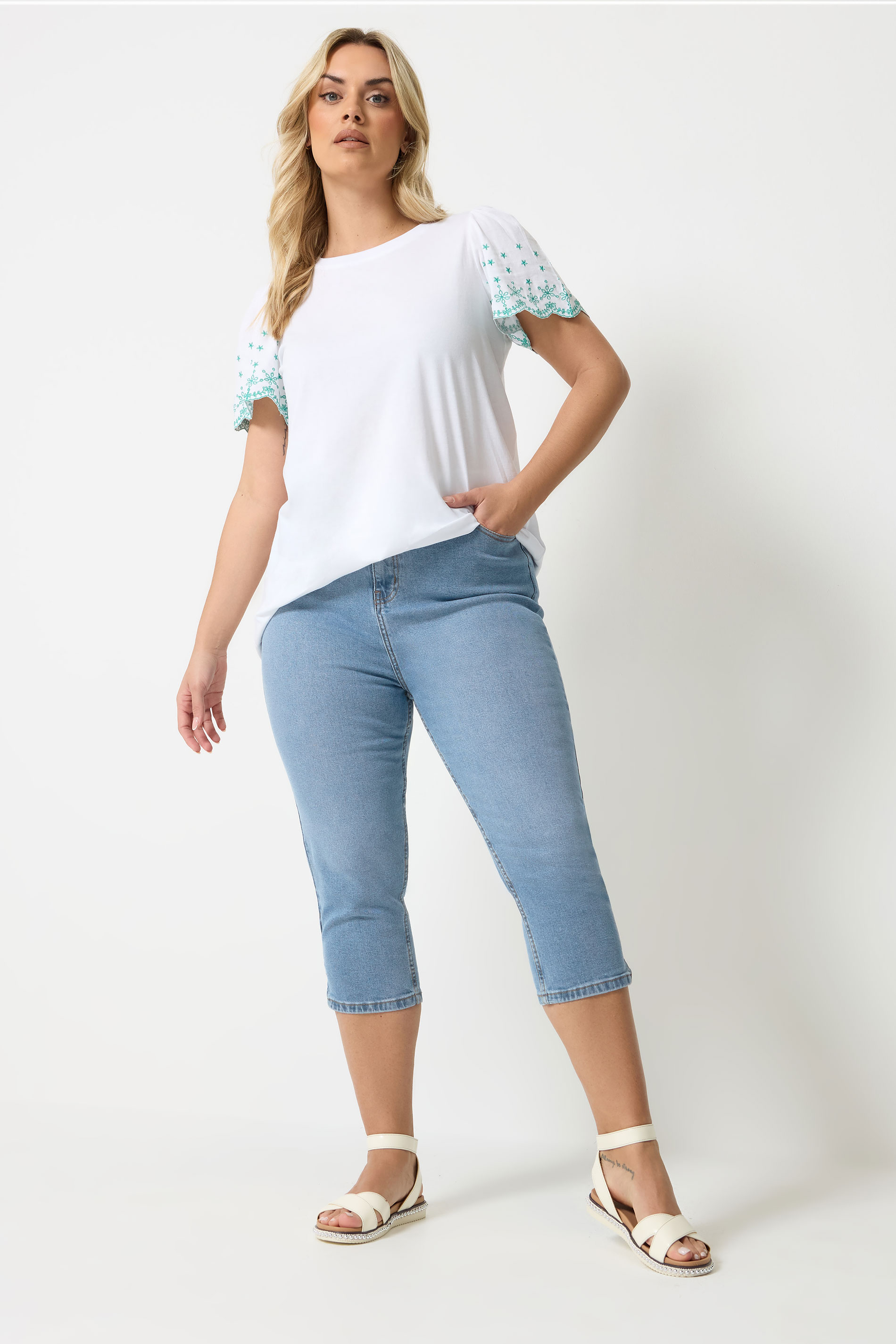 YOURS Plus Size Light Blue Capri AVA Jeans | Yours Clothing 1