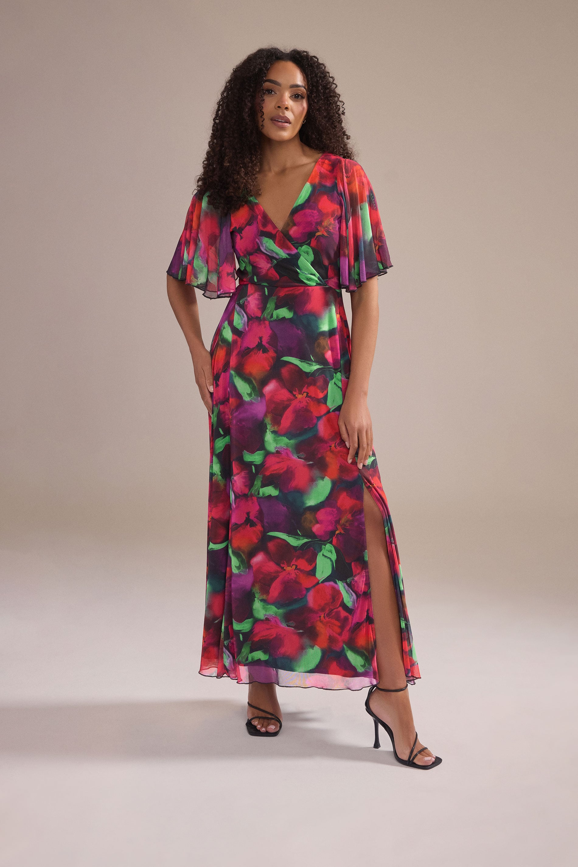 M&Co Purple Floral Print Mesh Maxi Wrap Dress | M&Co 3