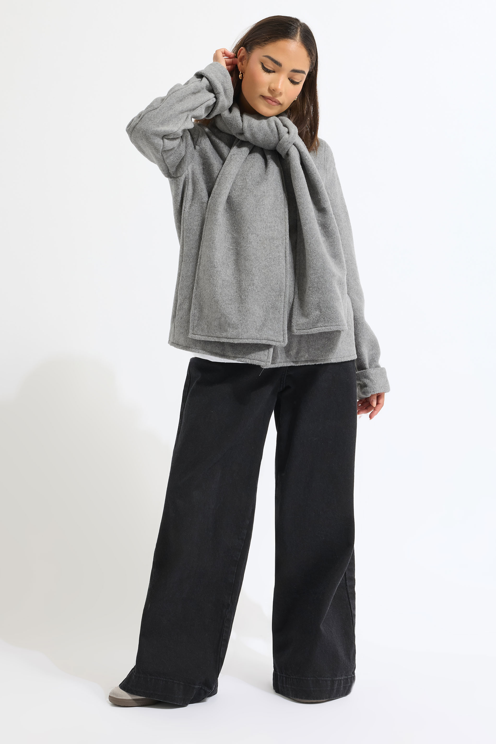 PixieGirl Petite Women's Dark Grey Formal Scarf Coat | PixieGirl 1