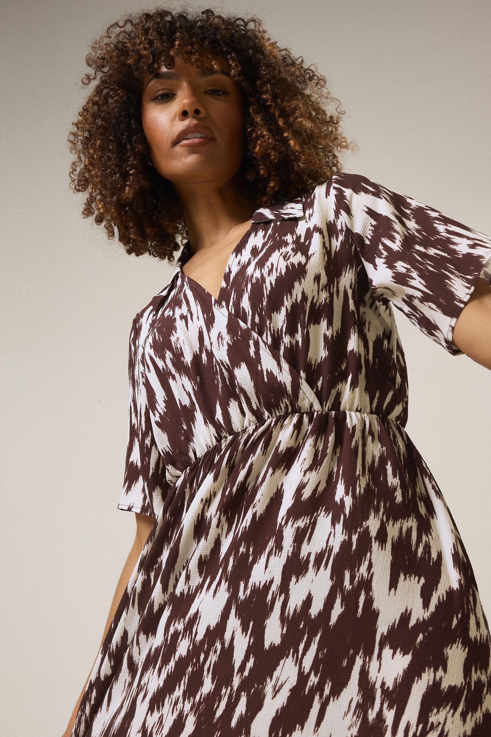 M&Co Brown & Ivory Animal Print Collared Midi Dress 2