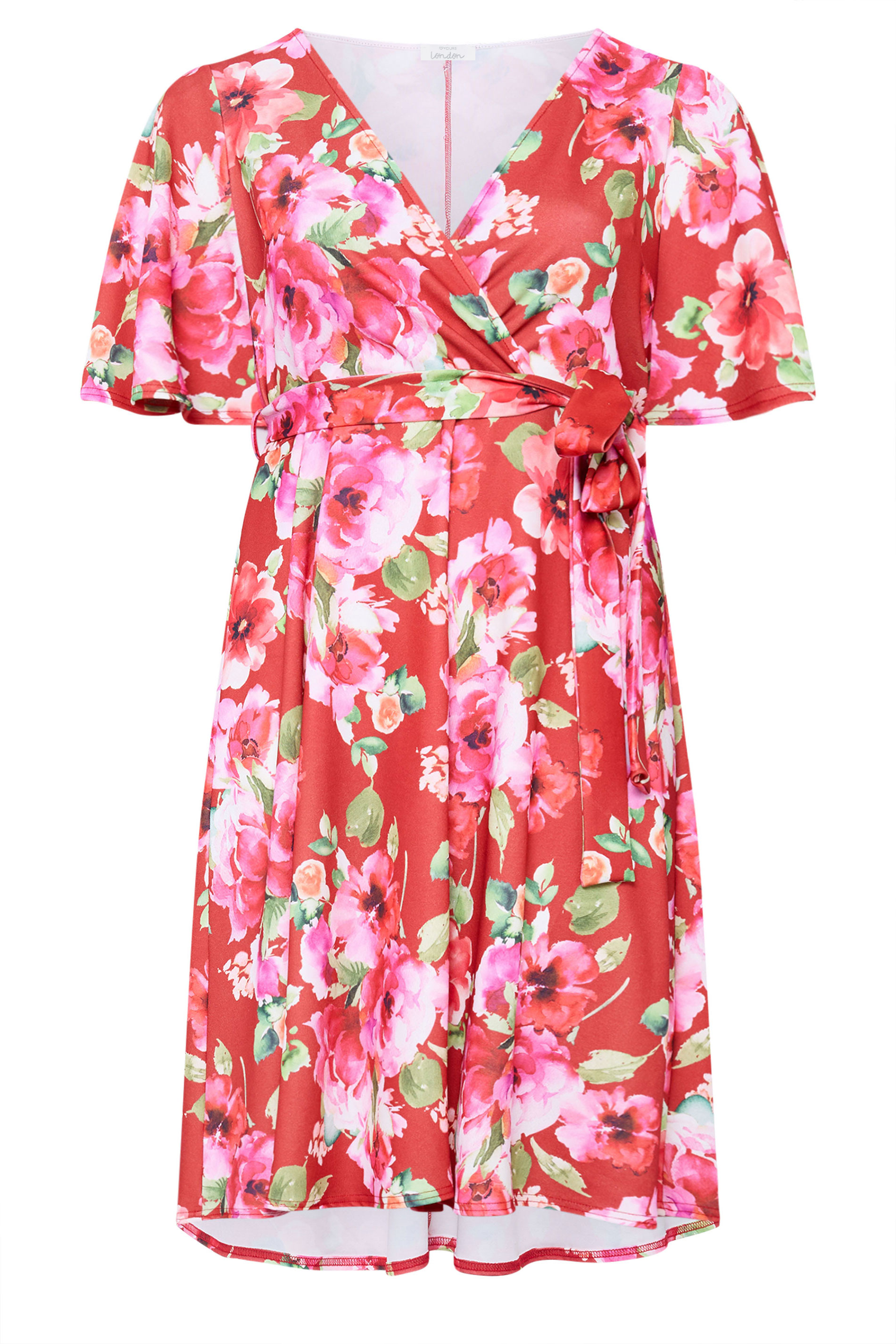 YOURS LONDON Plus Size Red Floral Wrap Skater Dress | Yours Clothing 5