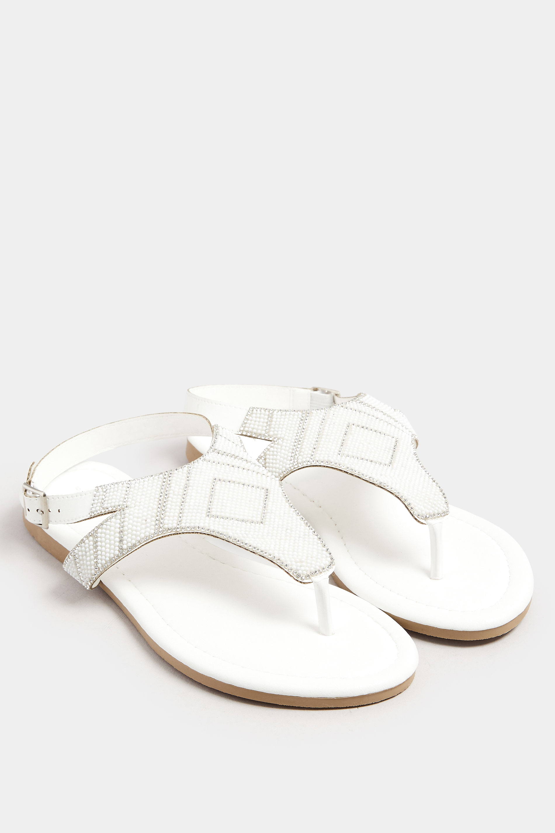LTS White Beaded Ankle Strap Sandals In Standard Fit | Long Tall Sally 3