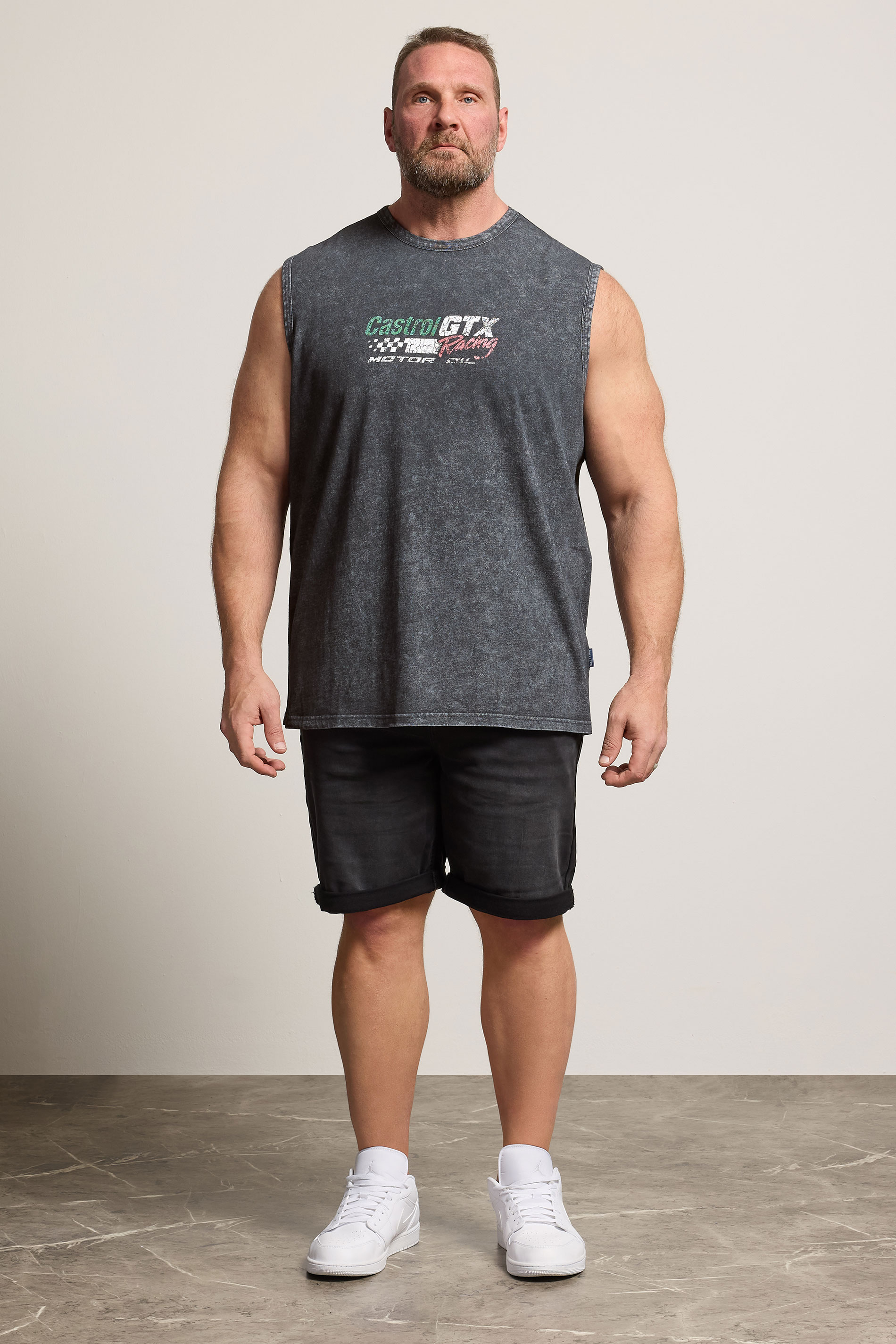 BadRhino Big & Tall Black Acid Wash 'Castrol' Graphic Vest | BadRhino 4