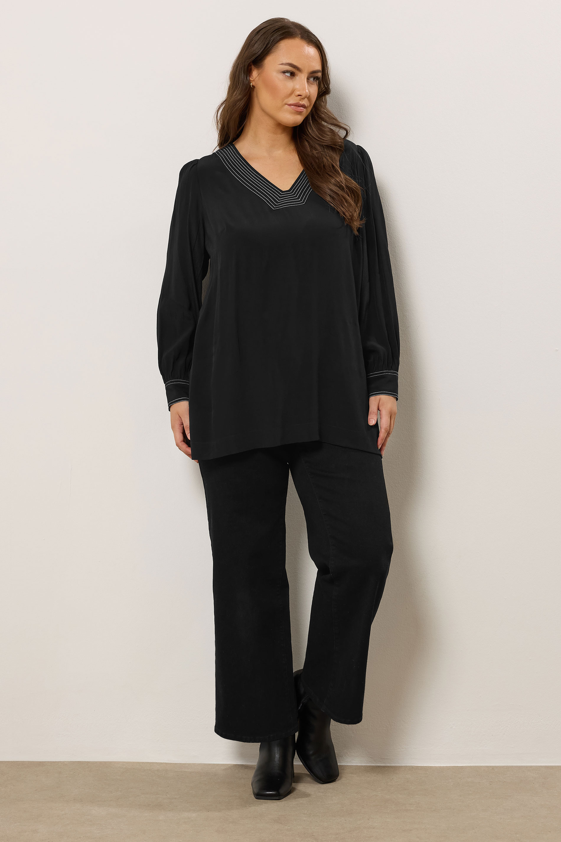 EVANS Plus Size Black Stitch Detail Blouse | Evans 4
