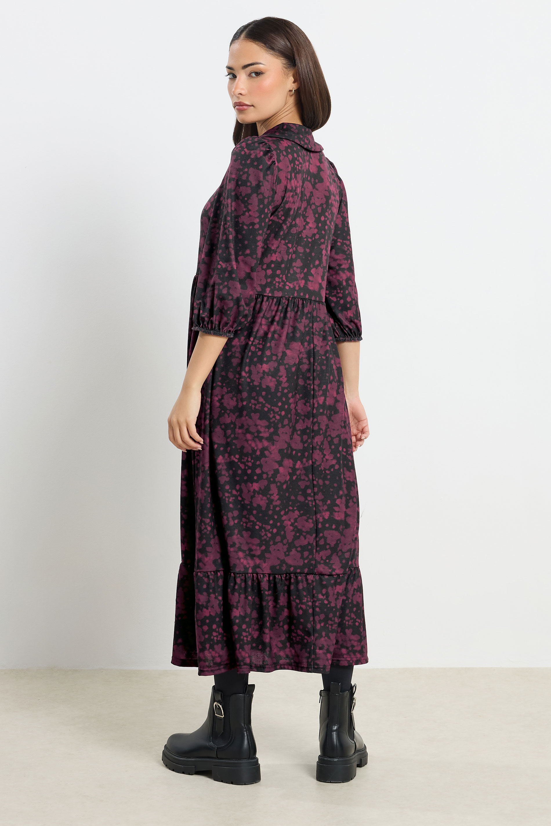 PixieGirl Petite Women's Burgundy Red Abstract Midi Dress | PixieGirl 2