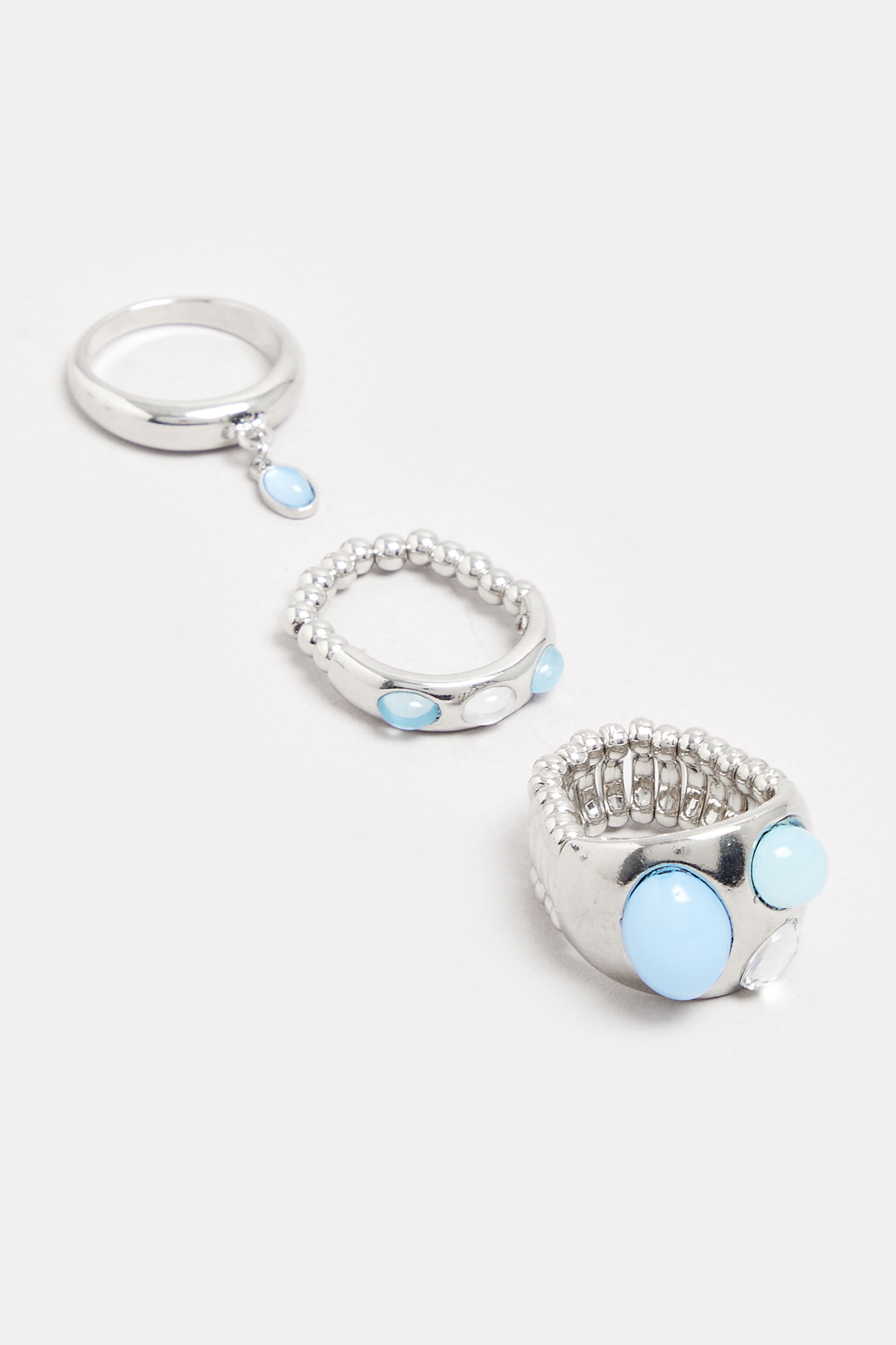 YOURSET 3 PACK Silver Tone Stone Ring Set | Yours Clothing 2