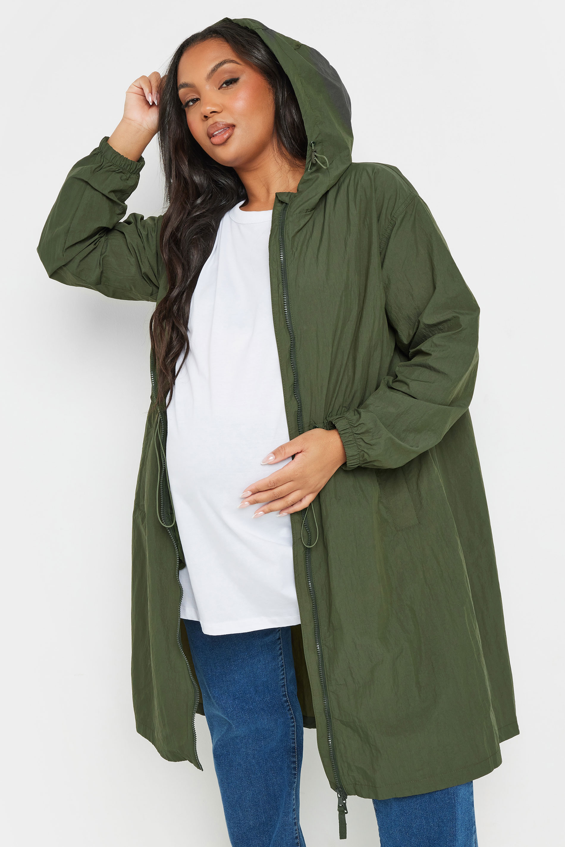 BUMP IT UP MATERNITY Plus Size Green Lightweight Parka Jacket | Yours Clothing 2