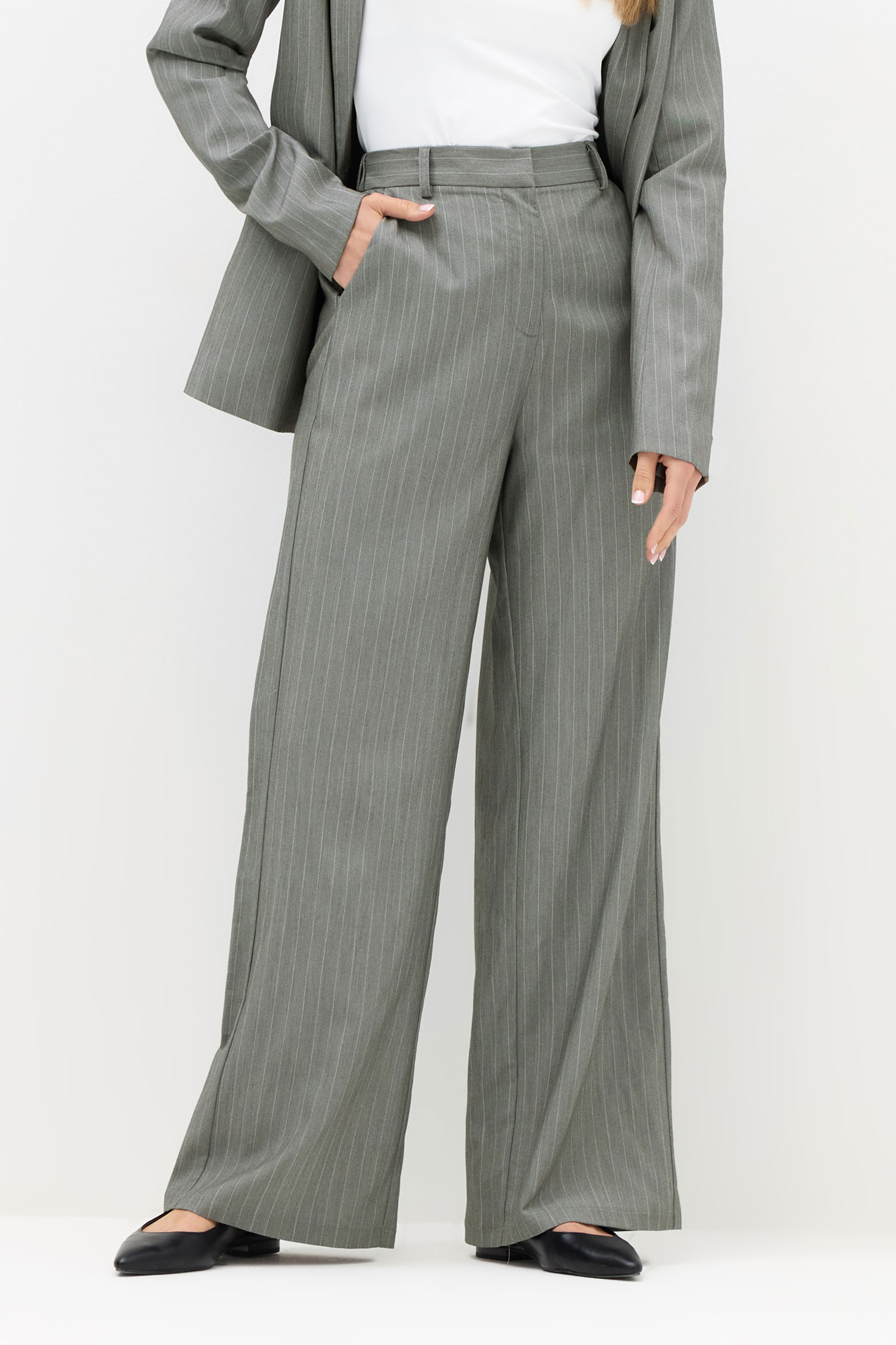 LTS PREMIUM Tall Grey Stripe Wide Leg Trousers | Long Tall Sally 2