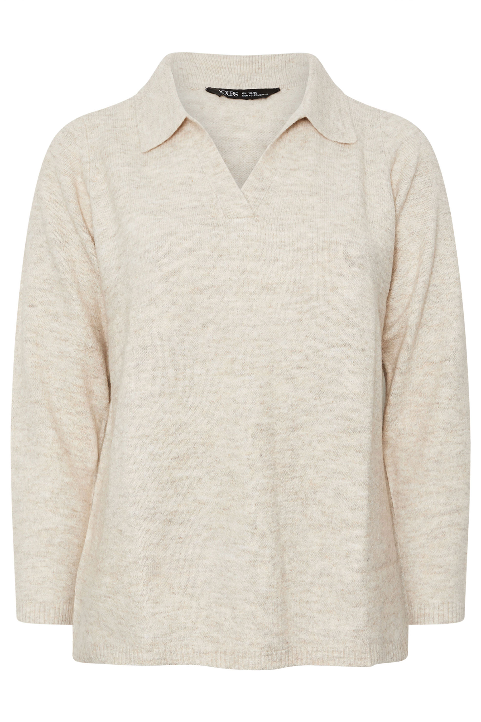YOURS Plus Size Natural Brown Collared Knitted Jumper | Yours Clothing 7
