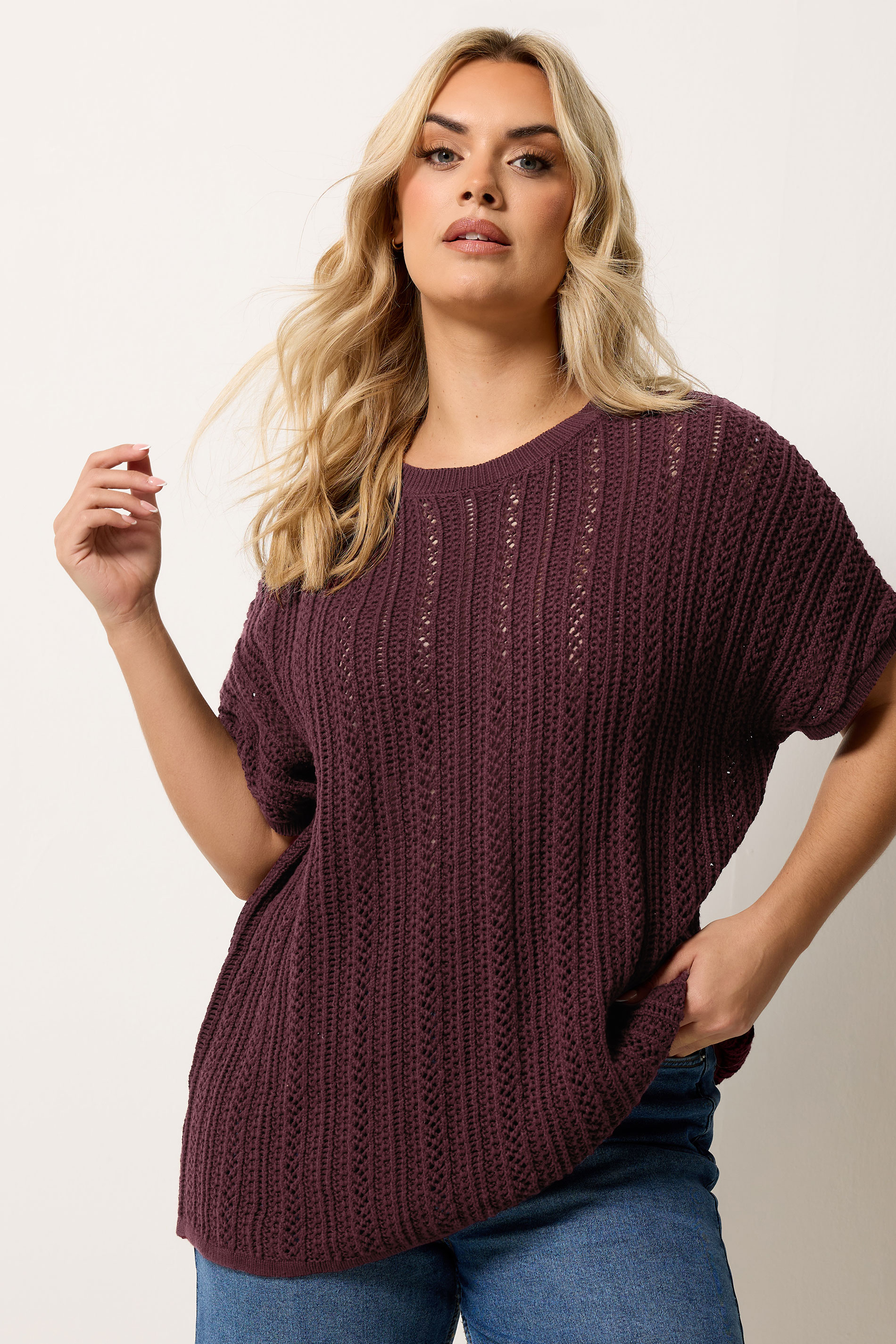 YOURS Plus Size Burgundy Red Knitted Top | Yours Clothing 3