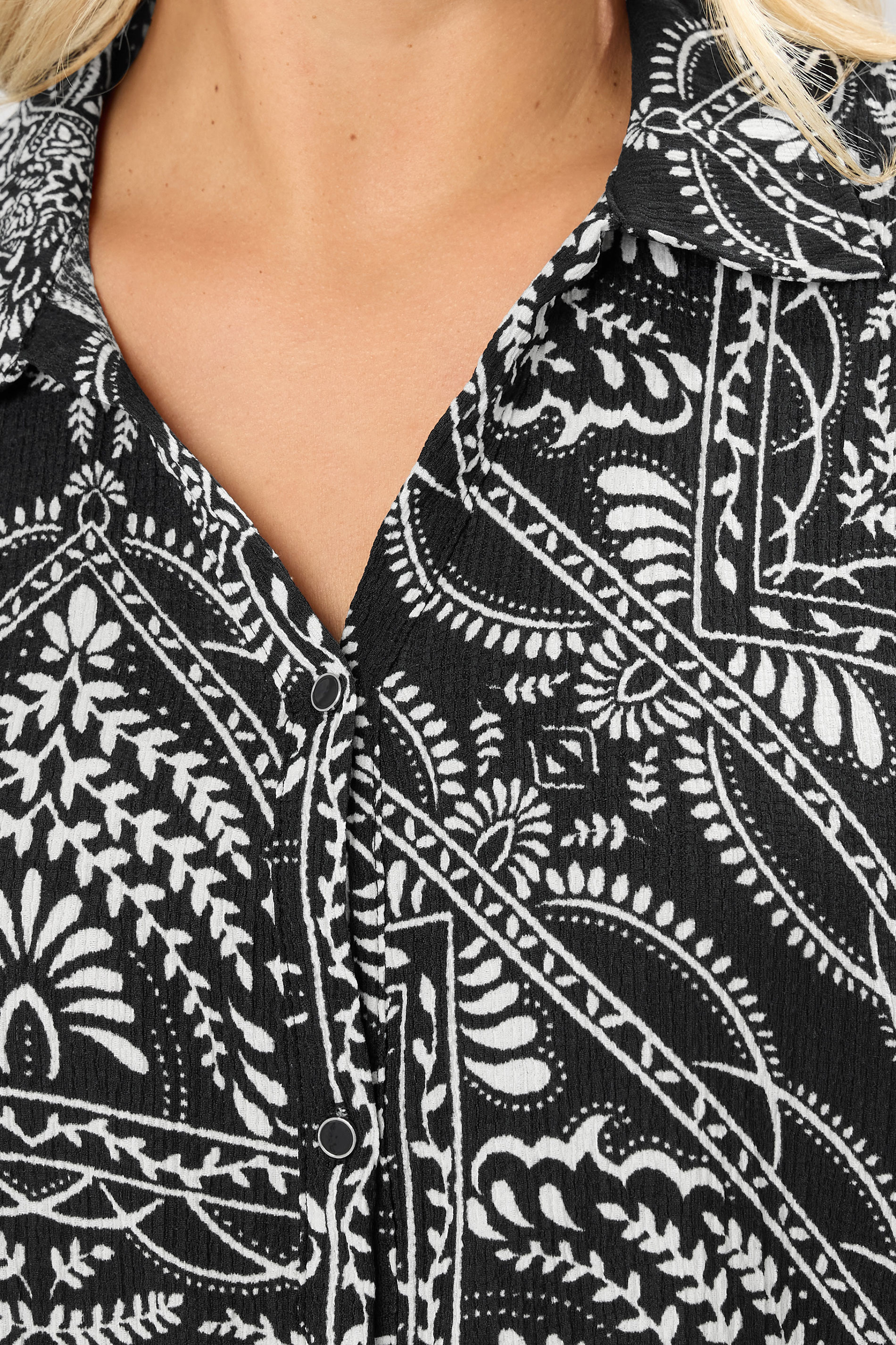 YOURS Plus Size Black & White Bandana Print Textured Shirt | Yours Clothing 4