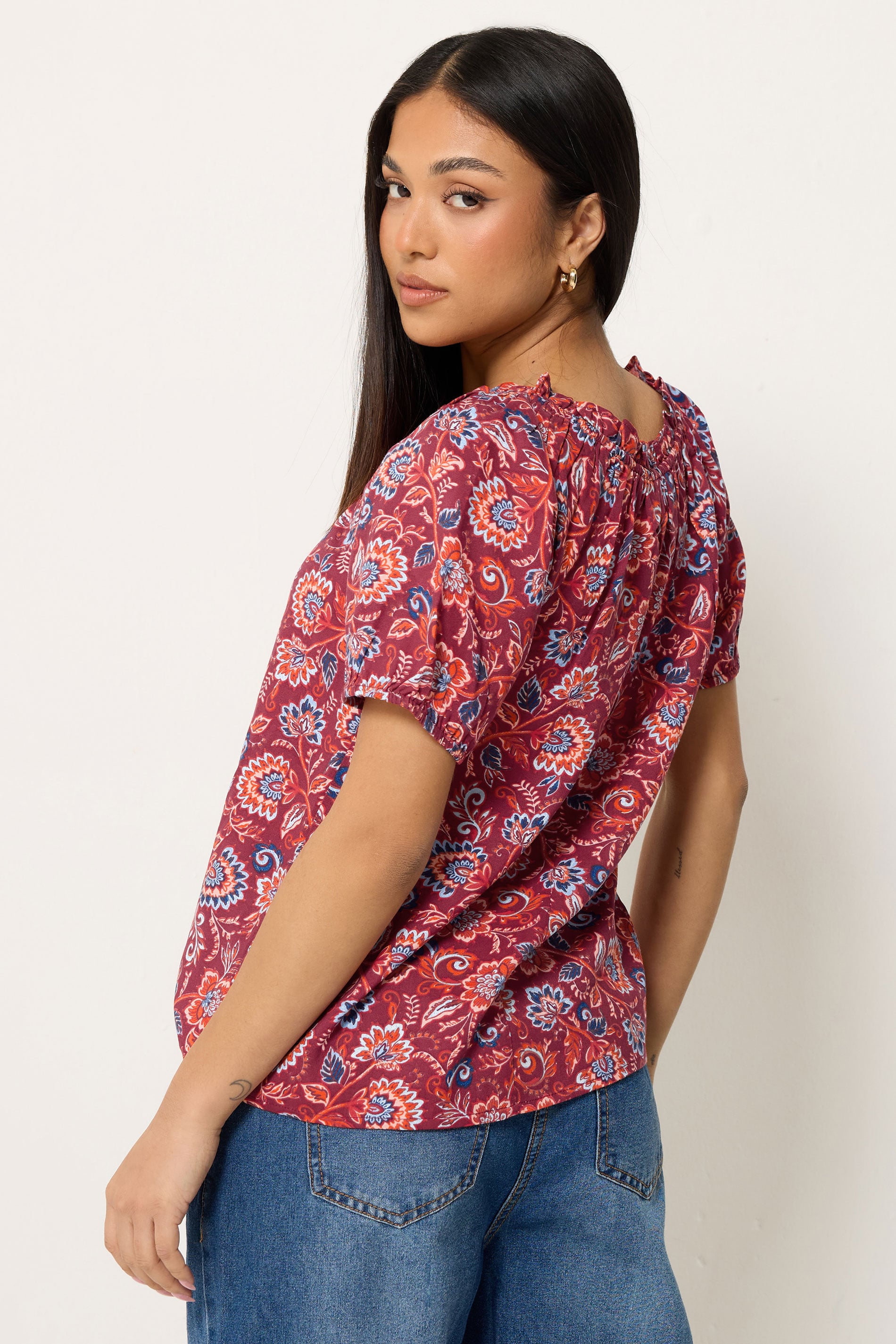 M&Co Petite Orange Abstract Print Scoop Neck Top | M&Co 4