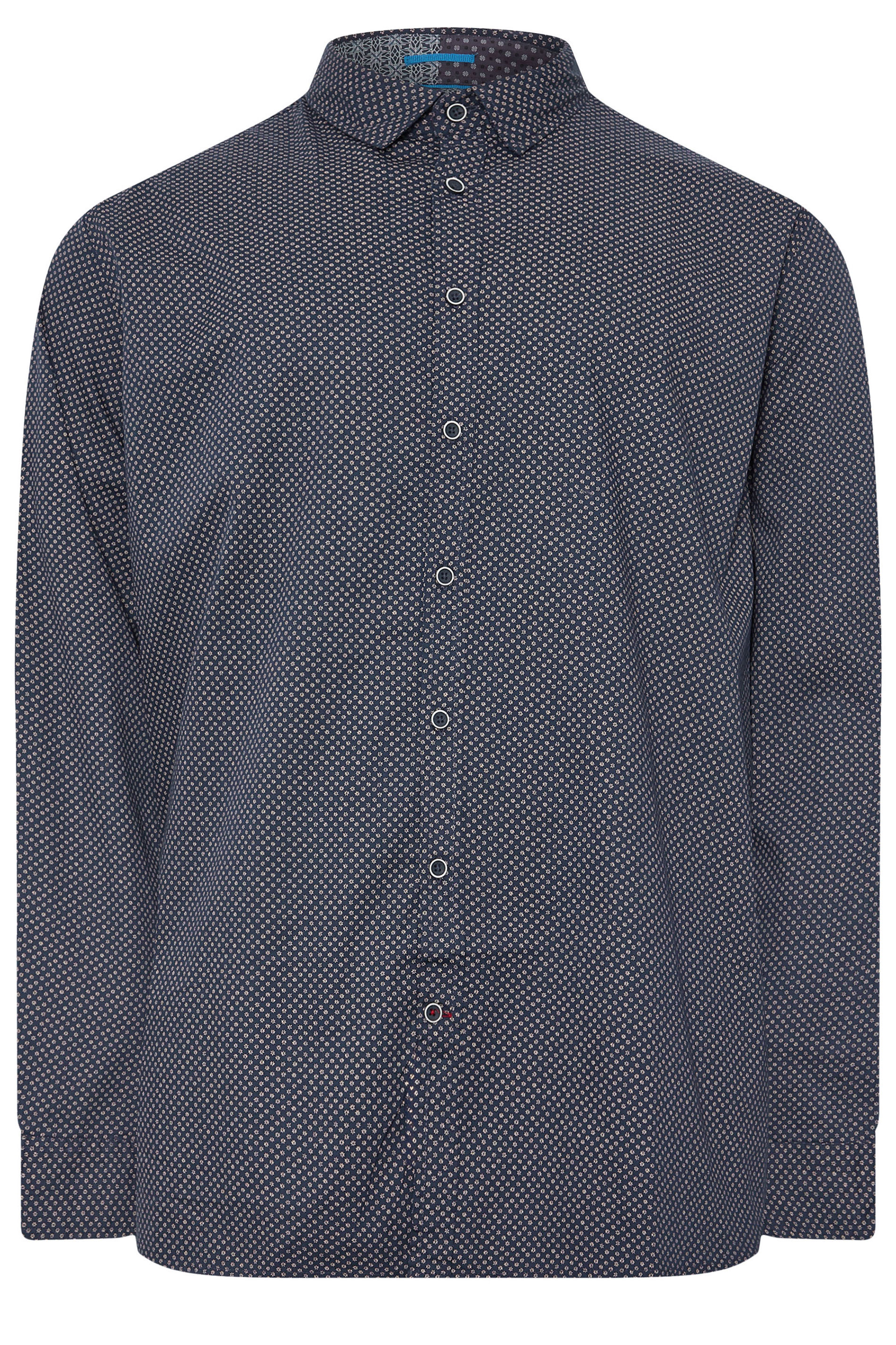 D555 Big & Tall Navy Blue Micro Spot Print Button Shirt | BadRhino 2
