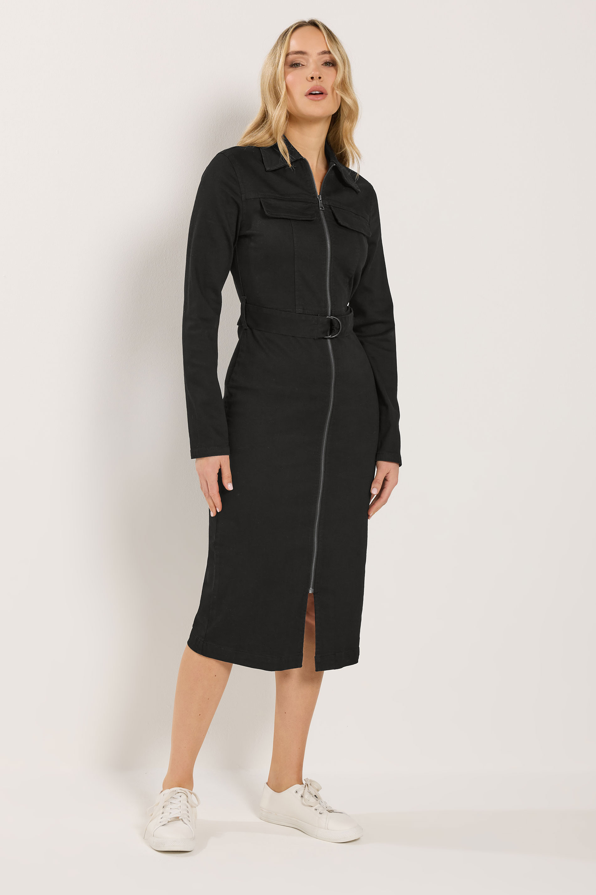 LTS Tall Women's Black Zip Through Denim Midi Dress | Long Tall Sally 3