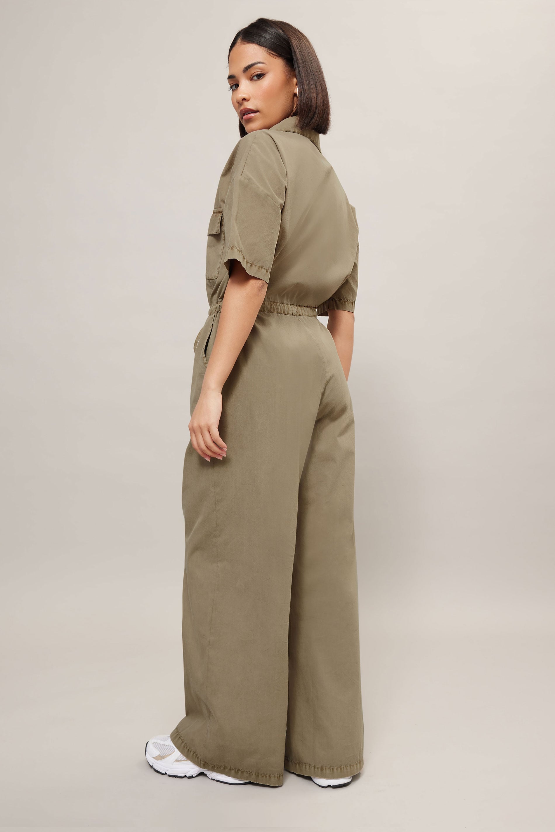 PixieGirl Petite Women's Brown Tie Waist Cotton Wide Leg Jumpsuit | PixieGirl 2