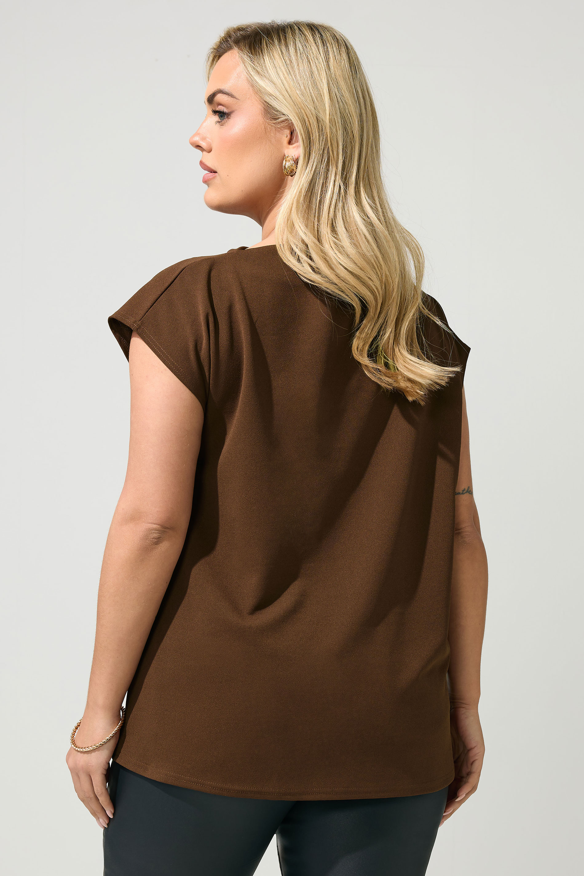 YOURS LONDON Plus Size Chocolate Brown Drape Shoulder Top | Yours Clothing 2