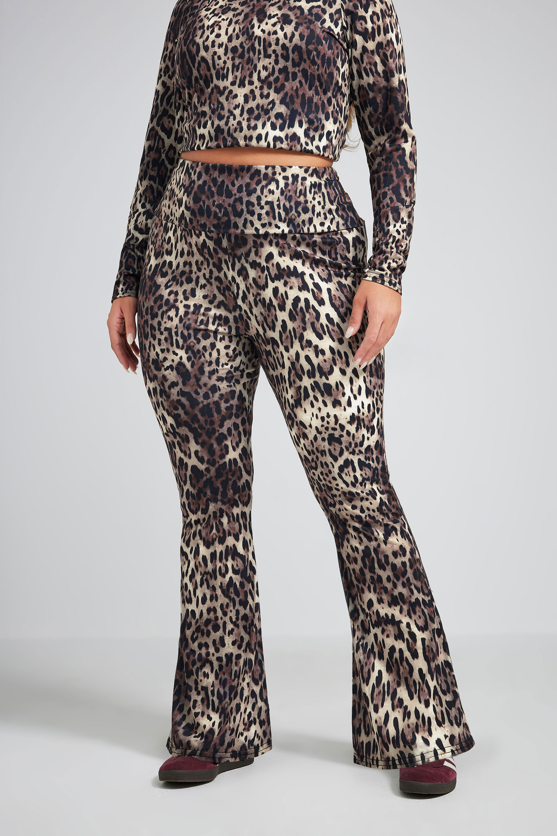 LIMITED COLLECTION Plus Size Brown Leopard Print Fold Over Waist Leggings | Yours Clothing  1