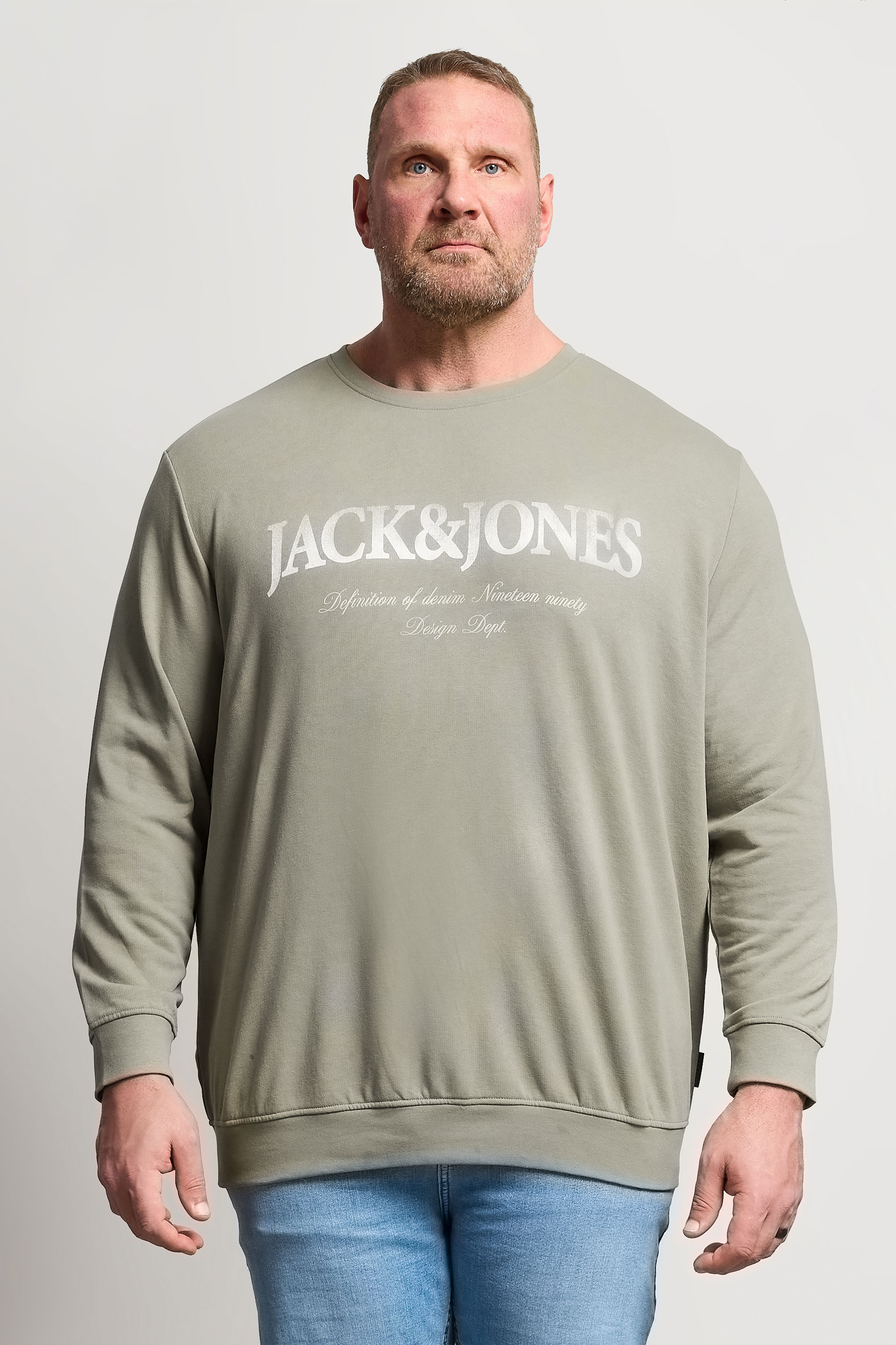 JACK & JONES Big & Tall Vetiver Brown Printed Crew Neck Sweatshirt | BadRhino 3