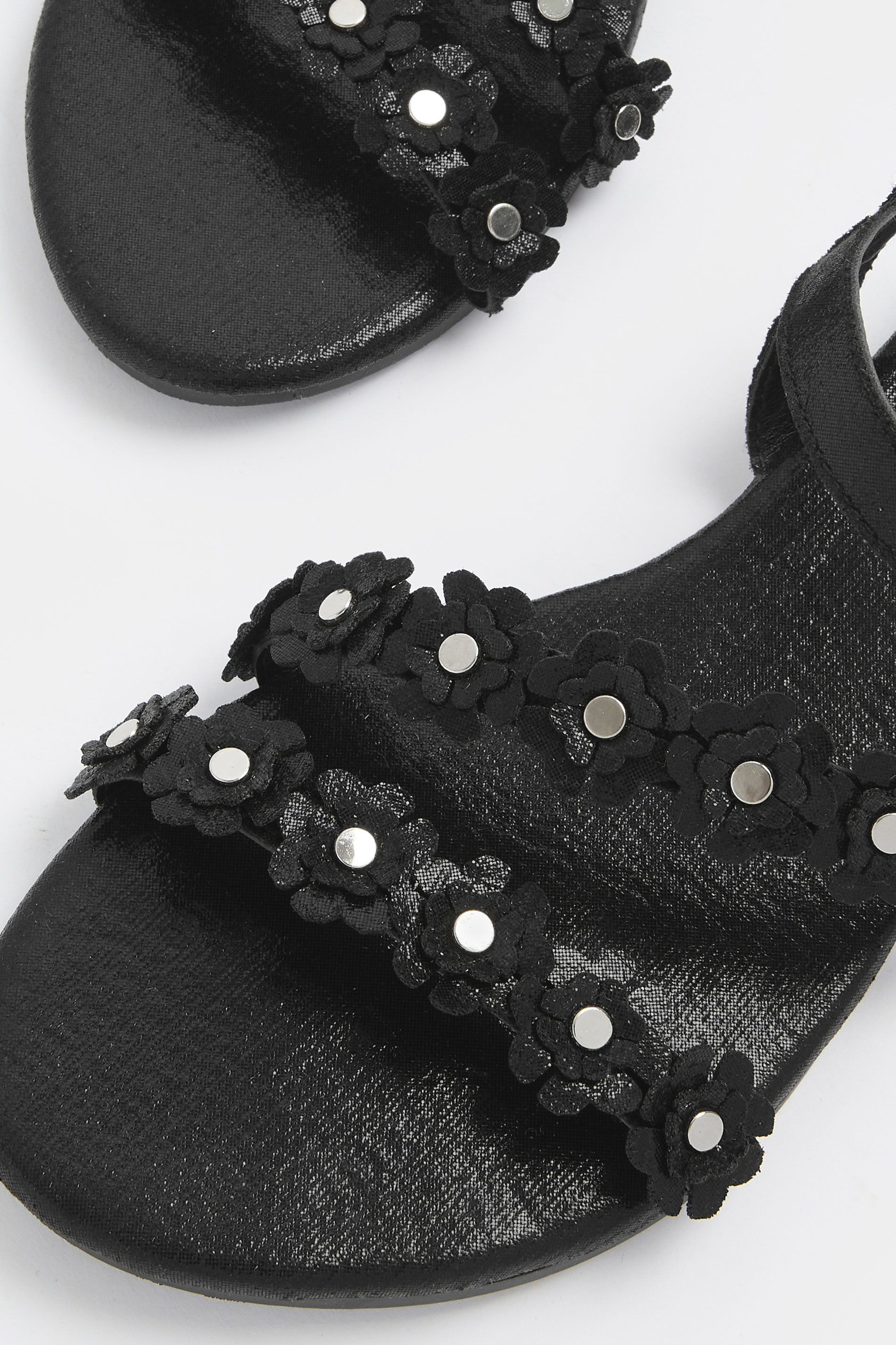 Black Ditsy Floral Sandals In Wide E Fit | Yours Clothing 5