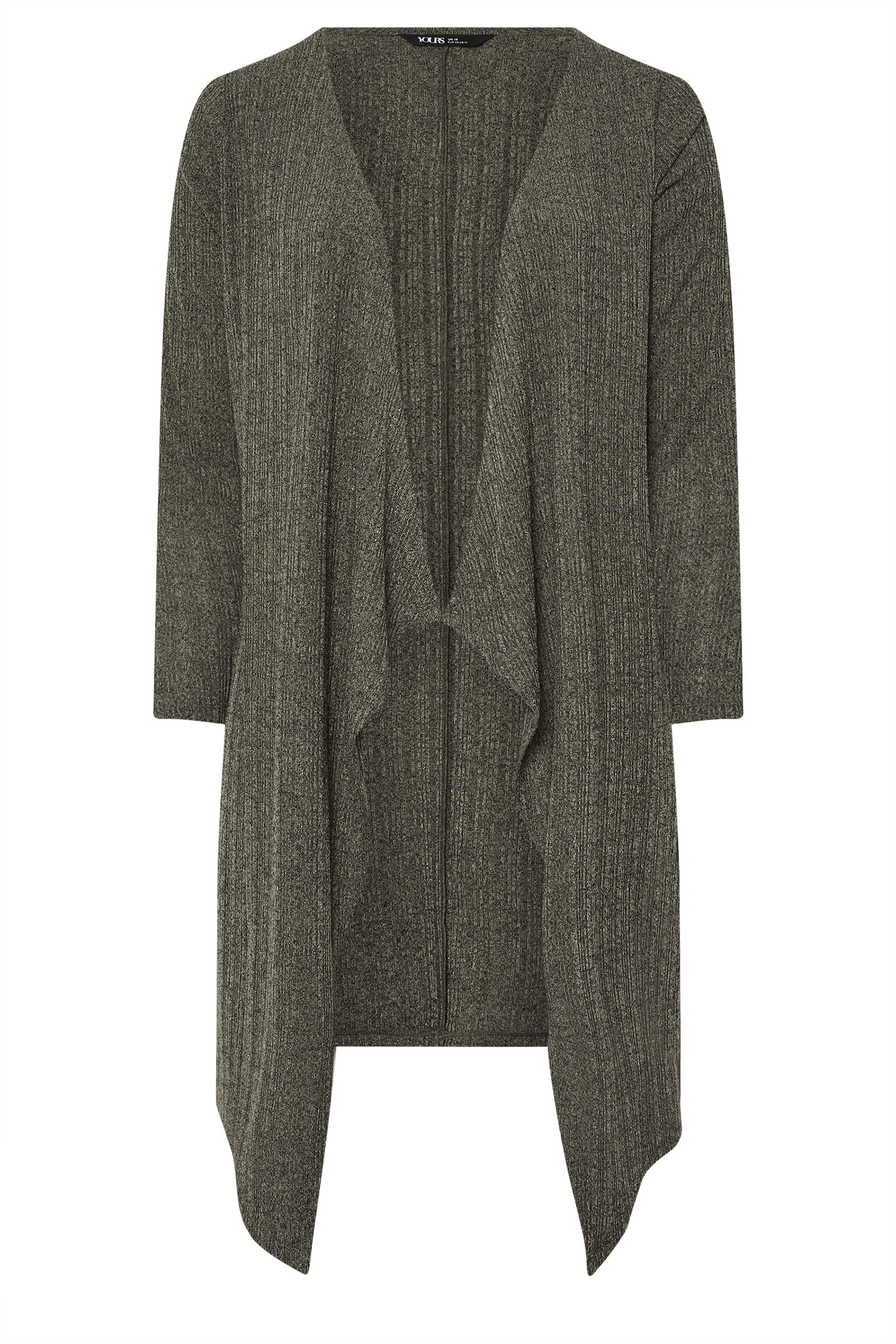 YOURS Plus Size Khaki Green Ribbed Midaxi Waterfall Cardigan | Yours Clothing 5