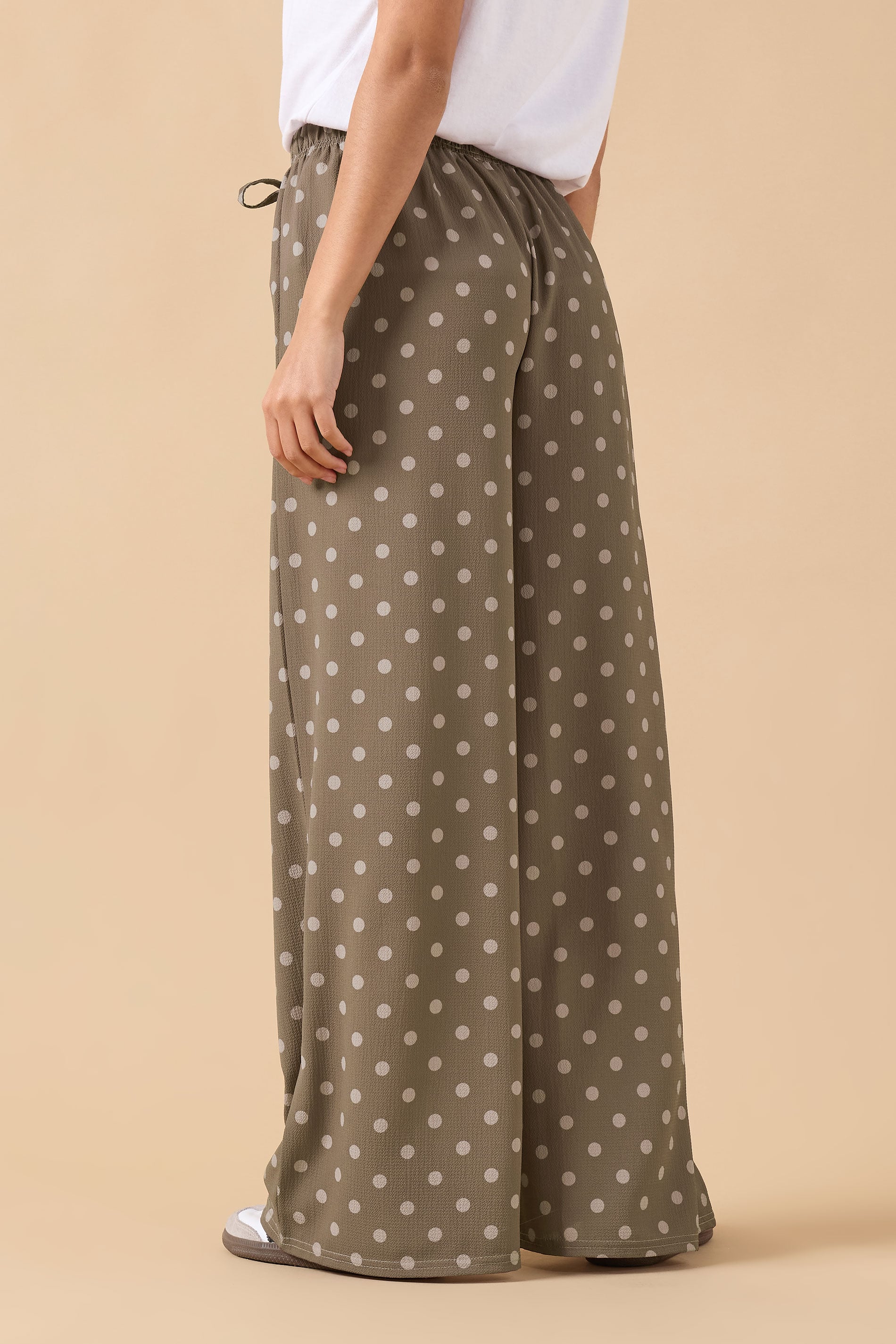 PixieGirl Petite Women's Brown Polka Dot Crepe Wide Leg Trousers | PixieGirl 2