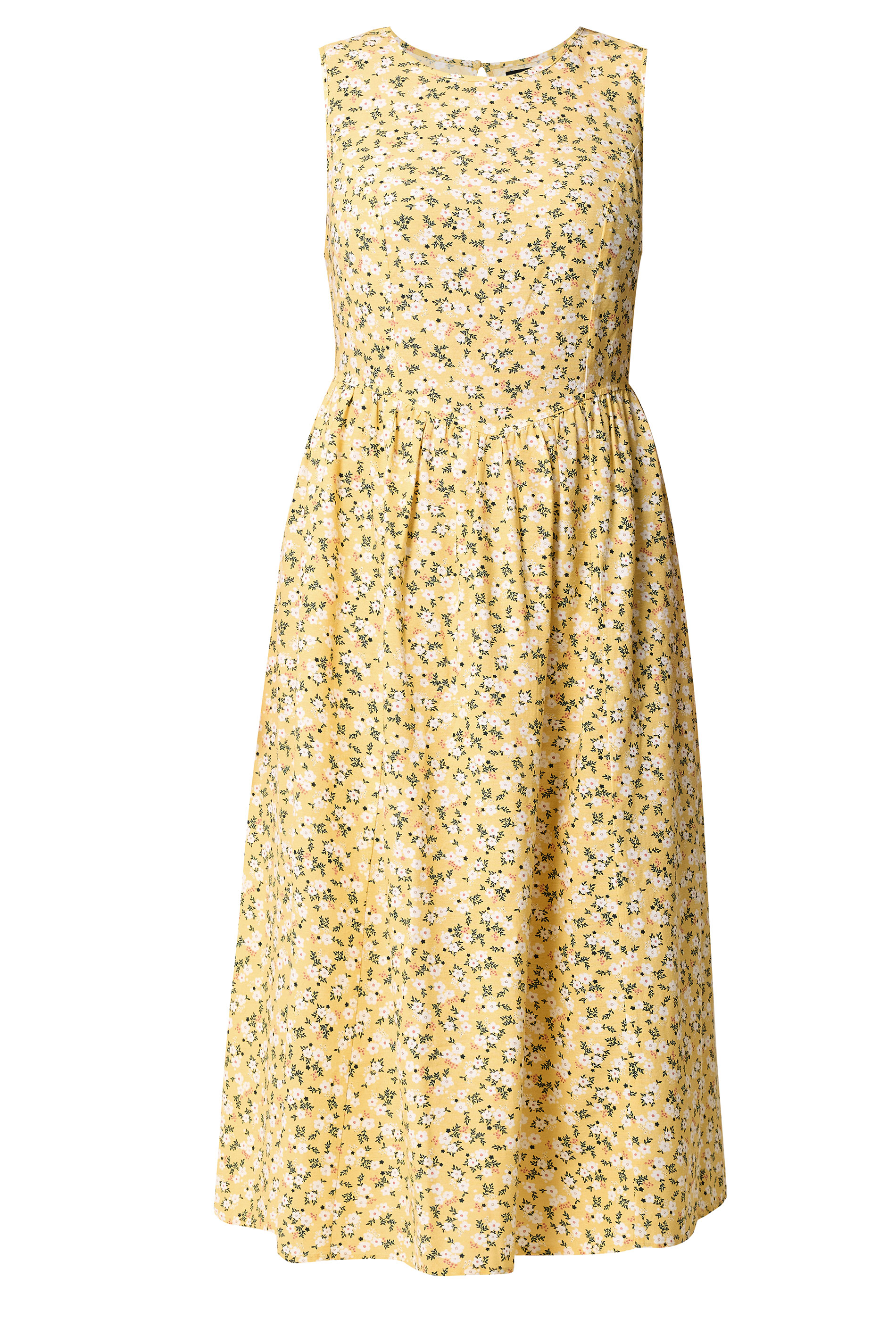 YOURS Plus Size Lemon Yellow Disty Floral Linen Maxi Dress | Yours Clothing 5