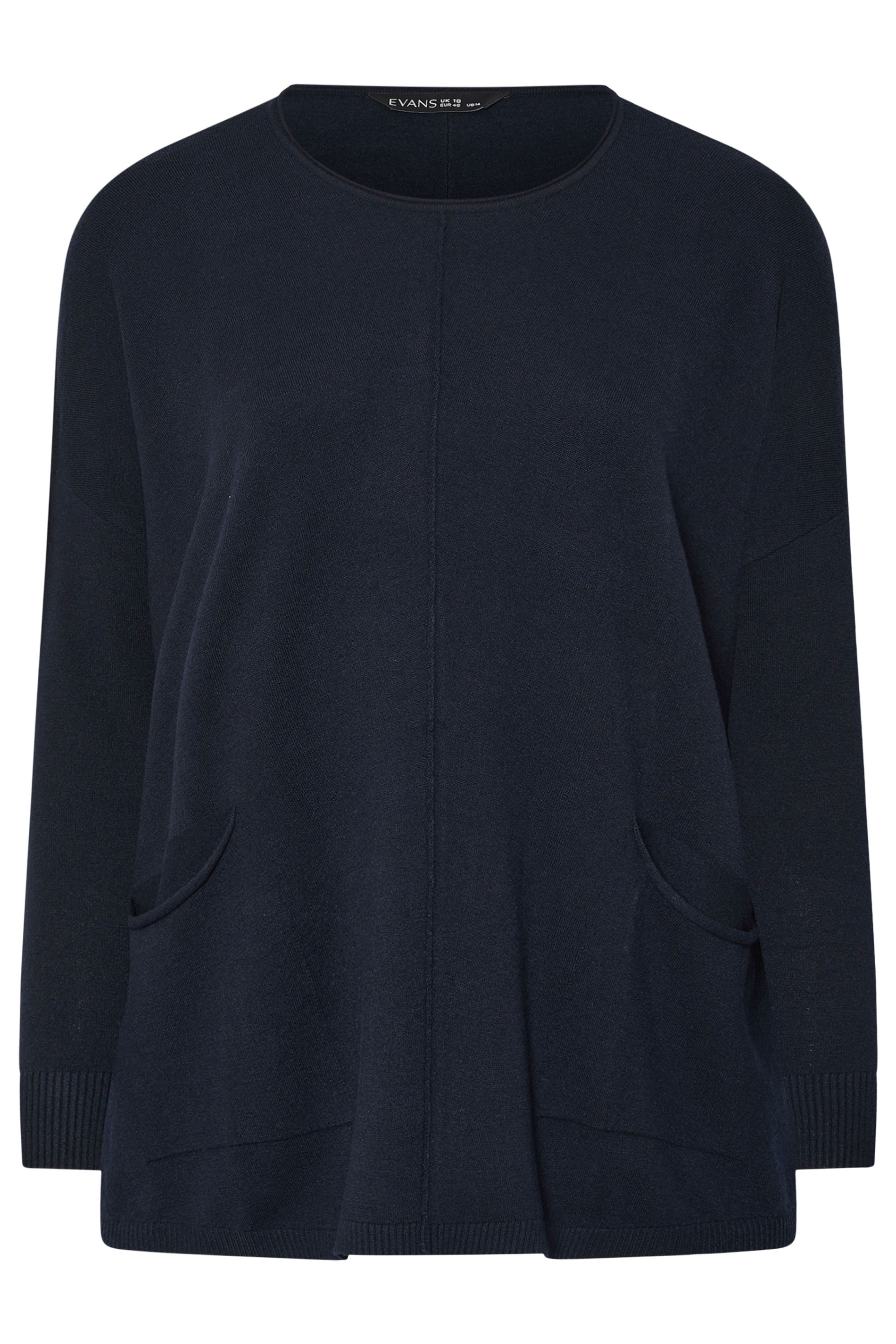 EVANS Plus Size Navy Blue Soft Touch Front Seam Jumper | Evans 6