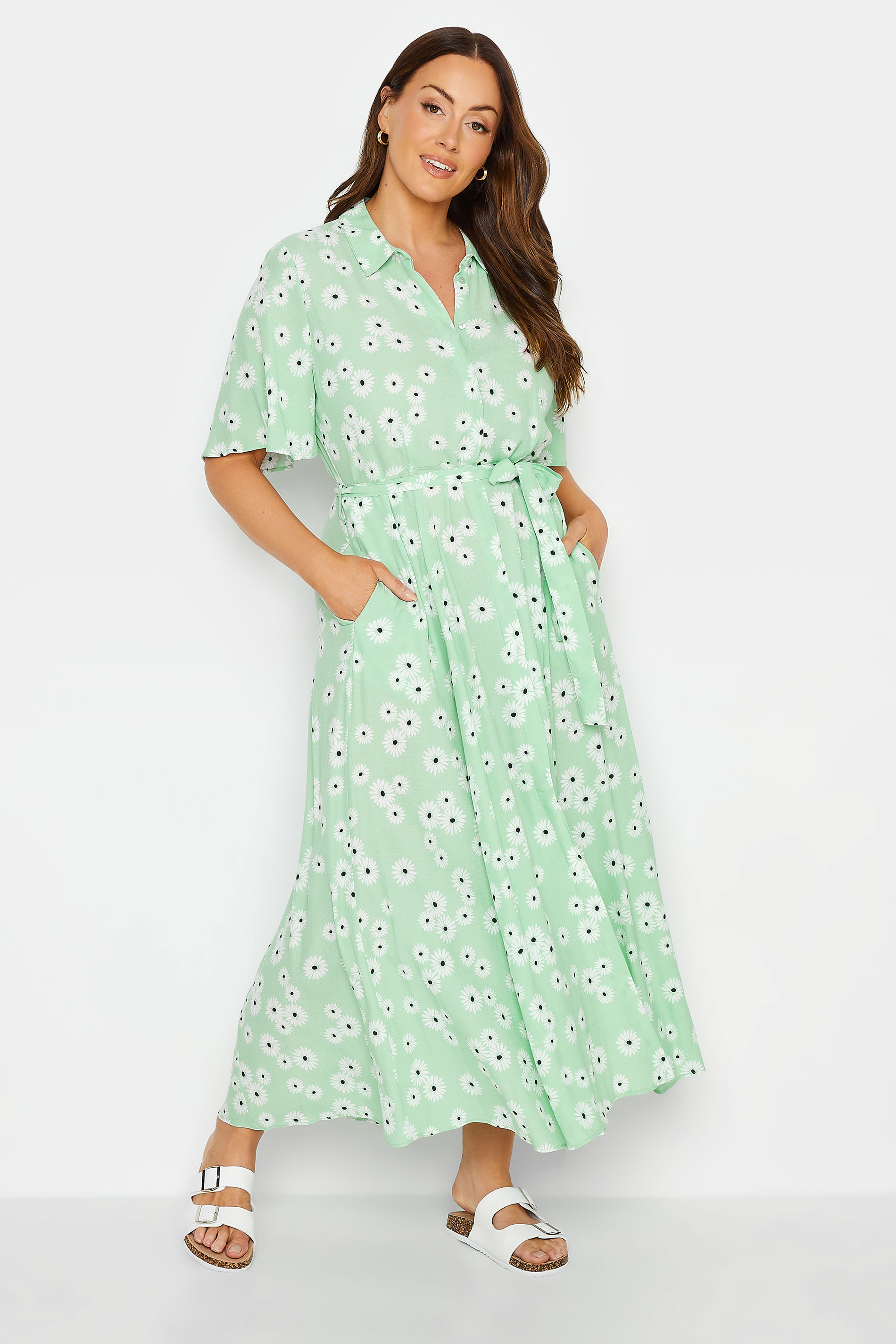 M&Co Mint Green Daisy Print Maxi Shirt Dress | M&Co 1