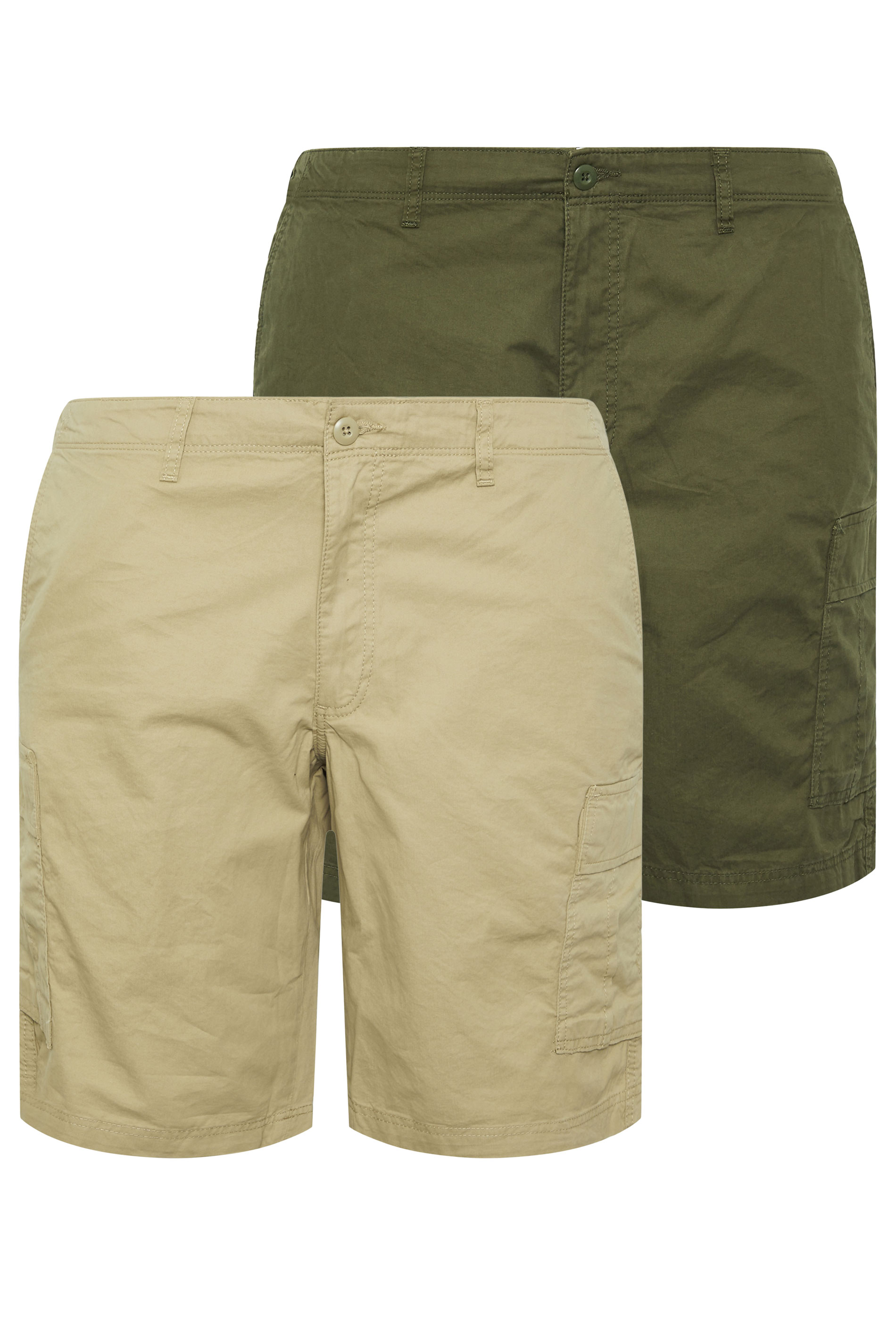 JACK & JONES Big & Tall 2 PACK Neutral And Olive Green Cargo Shorts | BadRhino 4