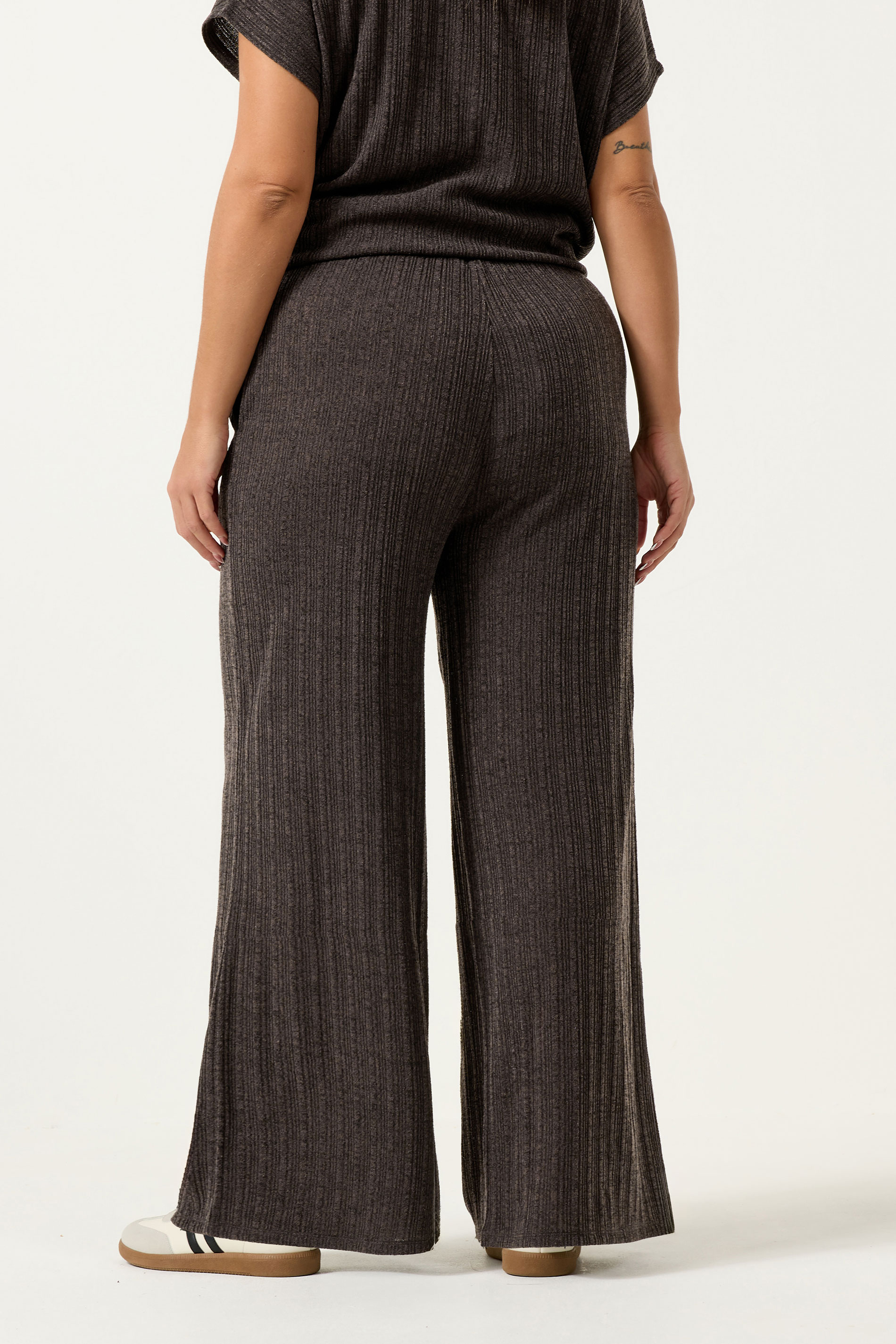 YOURS Plus Size Chocolate Brown Knitted Wide Leg Trousers | Yours Clothing 2