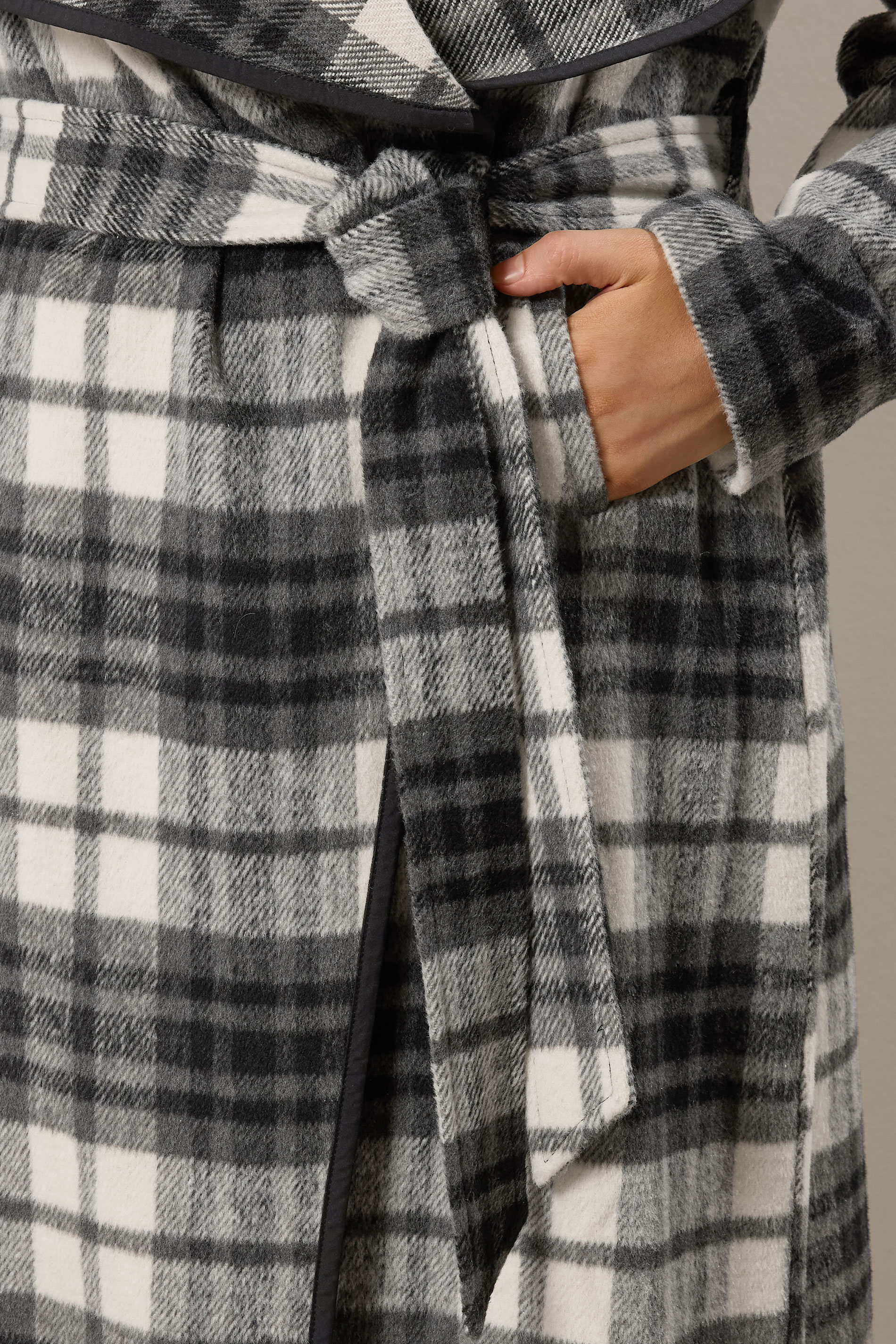 EVANS Plus Size Black & White Check Waterfall Coat | Evans 5