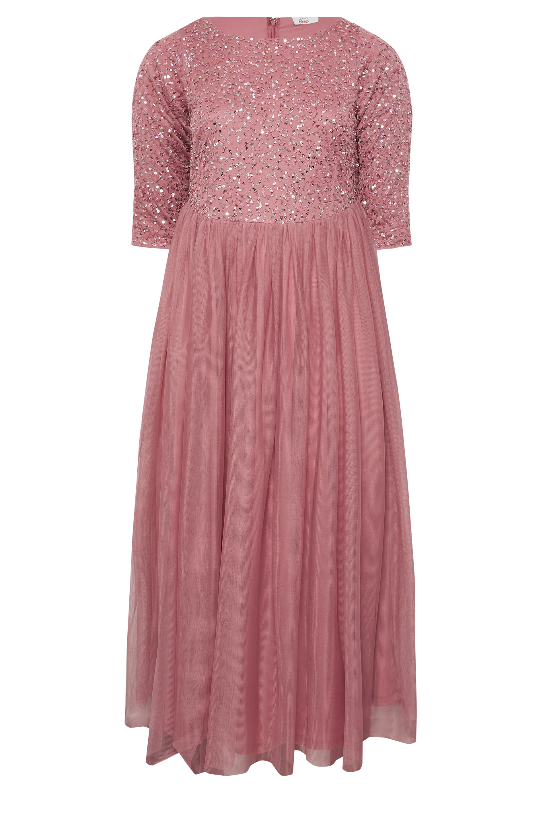 LUXE Plus Size Dark Pink Sequin Hand Embellished Maxi Dress | Yours Clothing  6