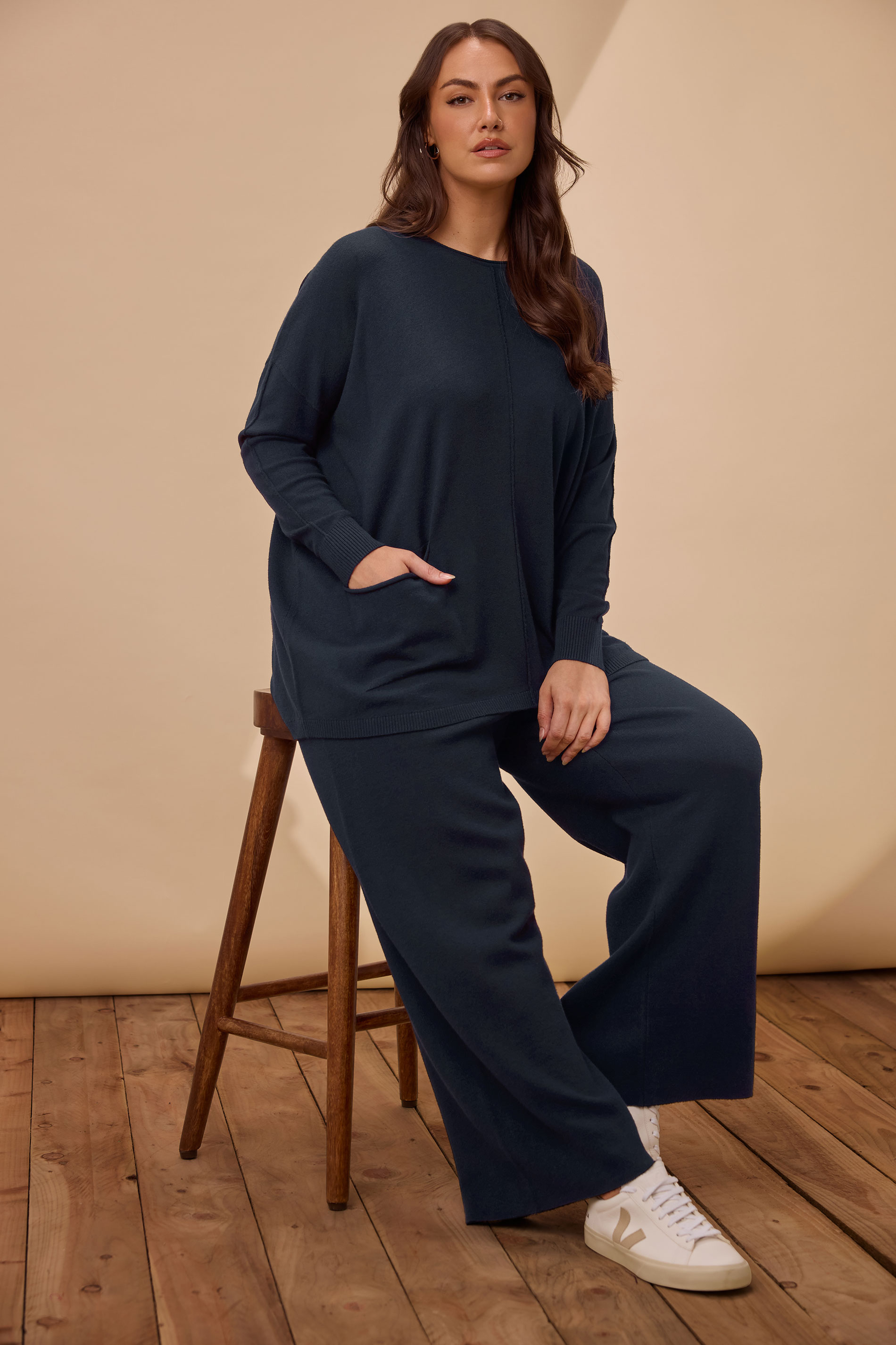 EVANS Plus Size Navy Blue Soft Touch Front Seam Jumper | Evans 3