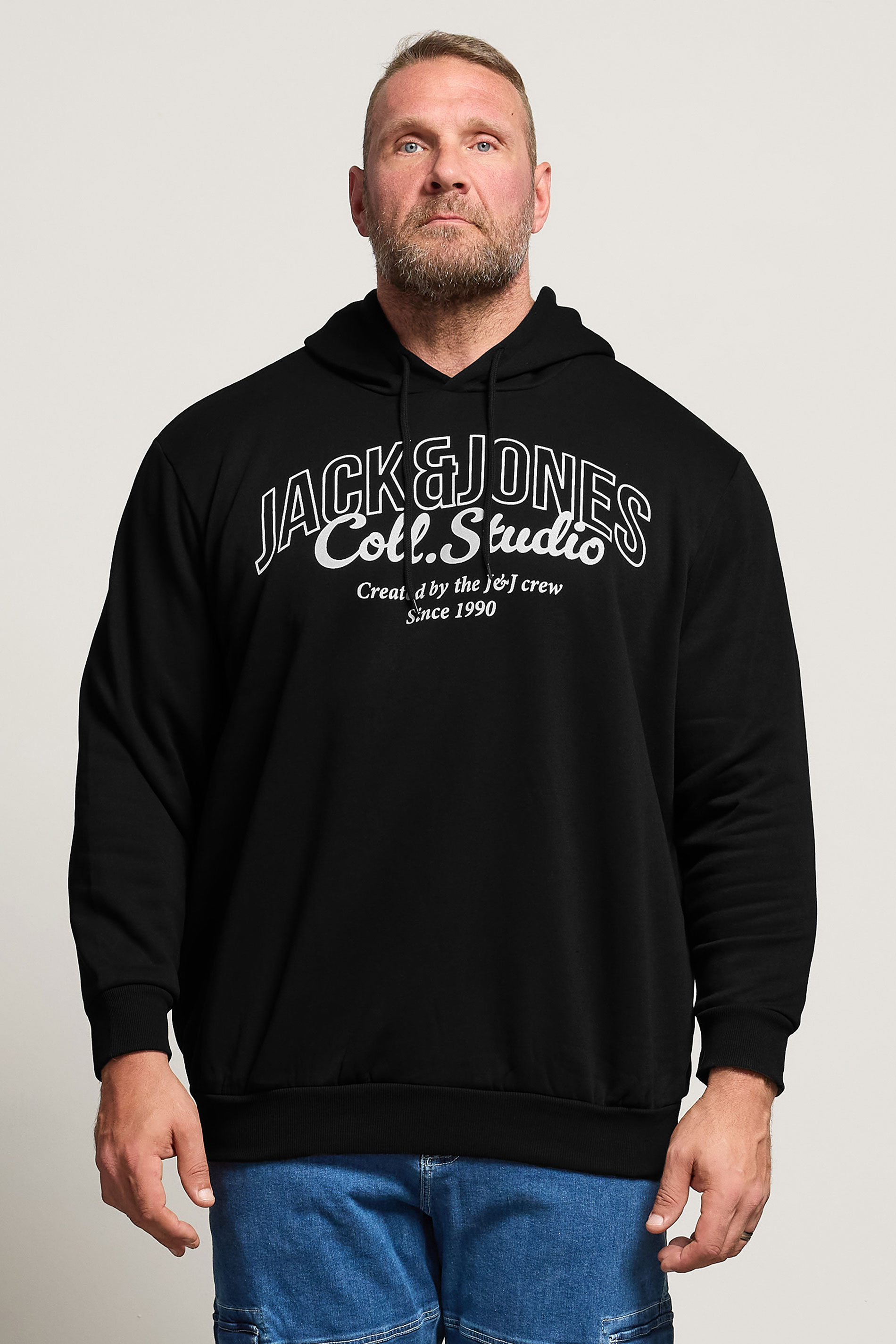 JACK & JONES Big & Tall Black Printed Hoodie | BadRhino 3