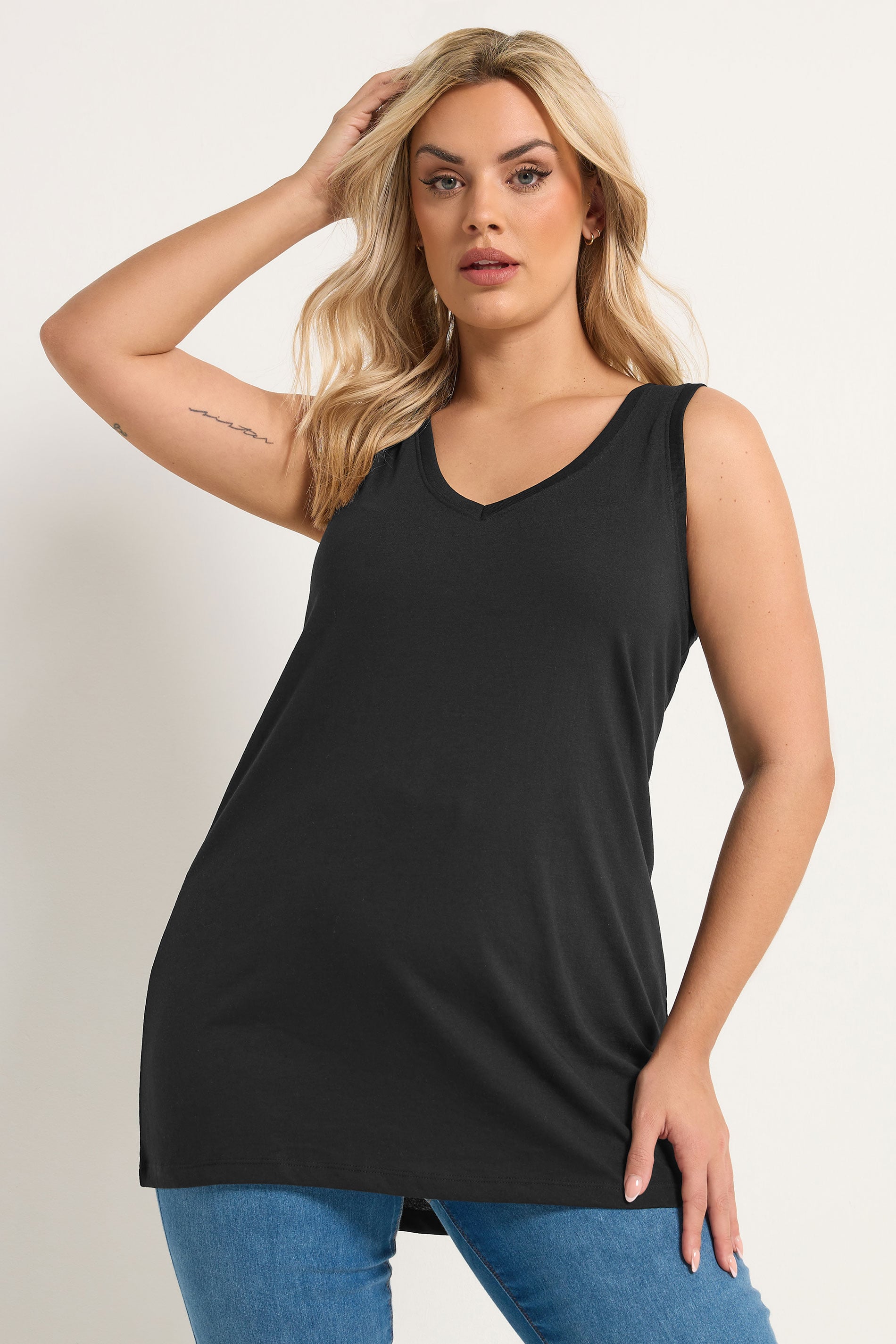 YOURS Plus Size Black V-Neck Core Vest Top | Yours Clothing 3