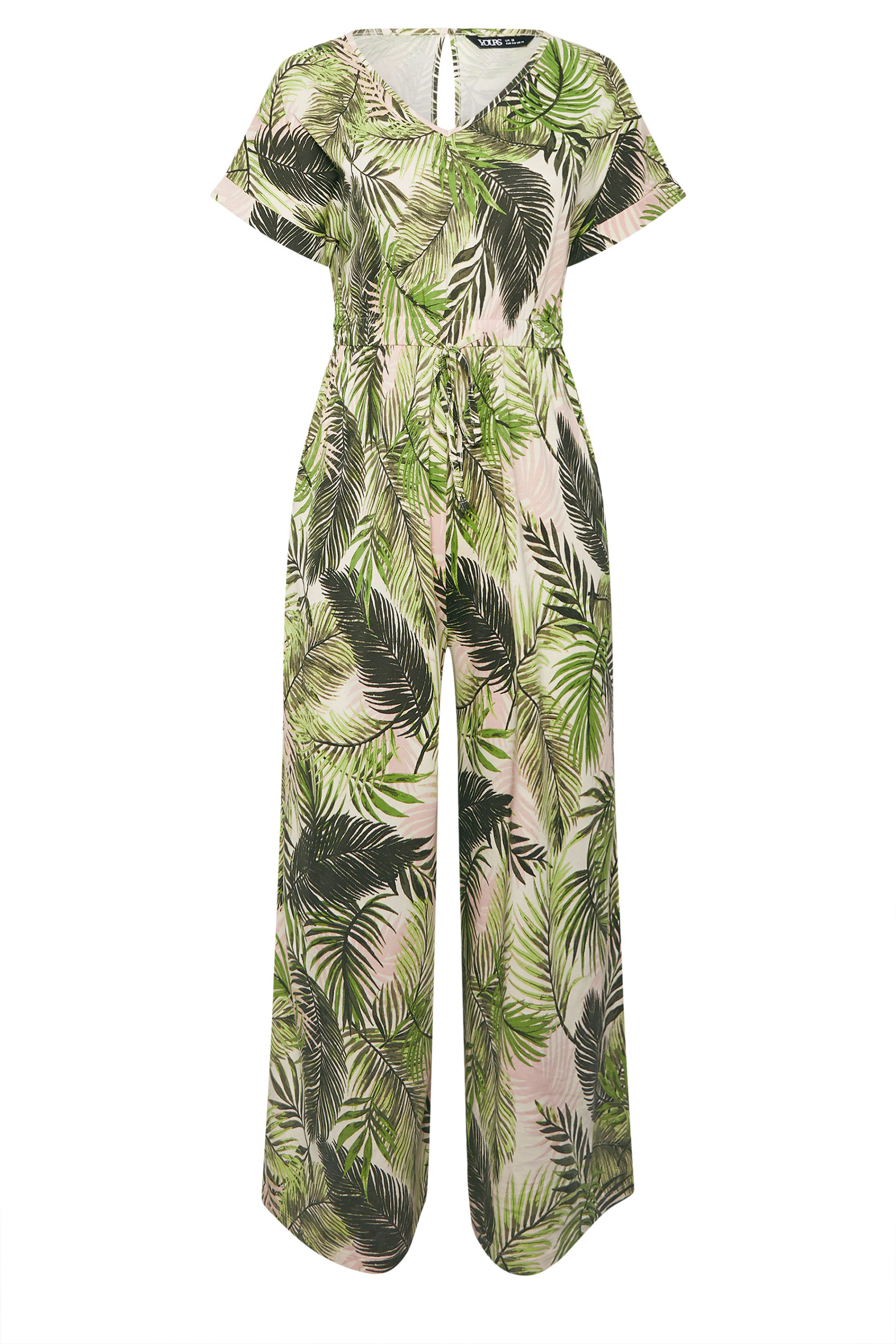 YOURS Plus Size White Palm Print Tie Front Jumpsuit | Yours Clothing 6