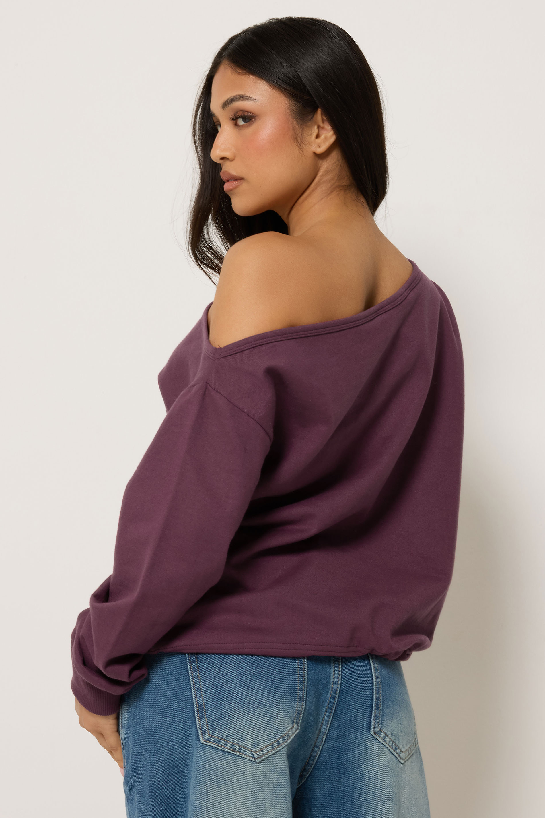 PixieGirl Petite Purple Plum Off Shoulder Sweatshirt | PixieGirl 2