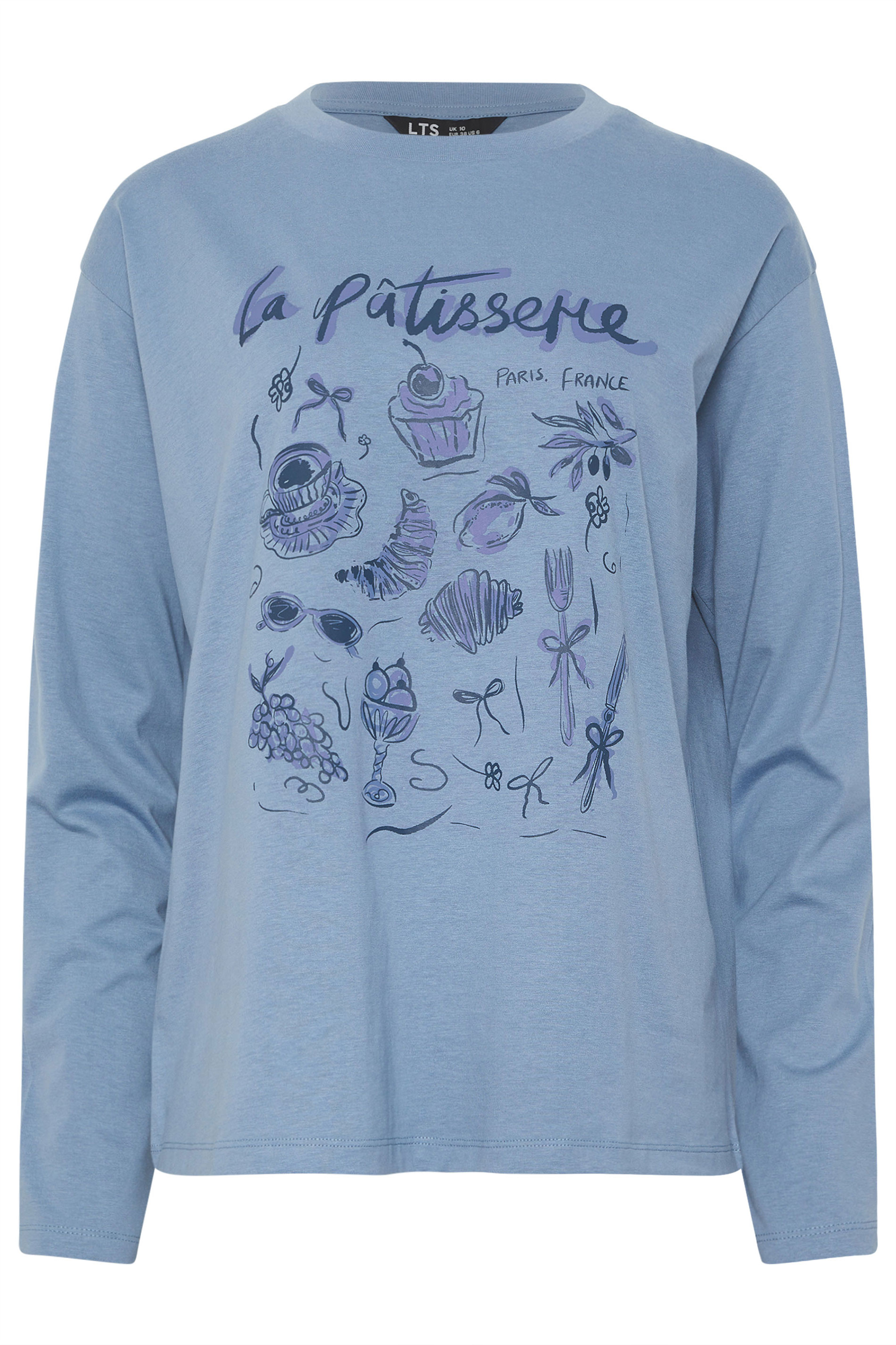 LTS Tall Blue 'La Patisserie' Slogan Long Sleeve T-Shirt | Long Tall Sally 6